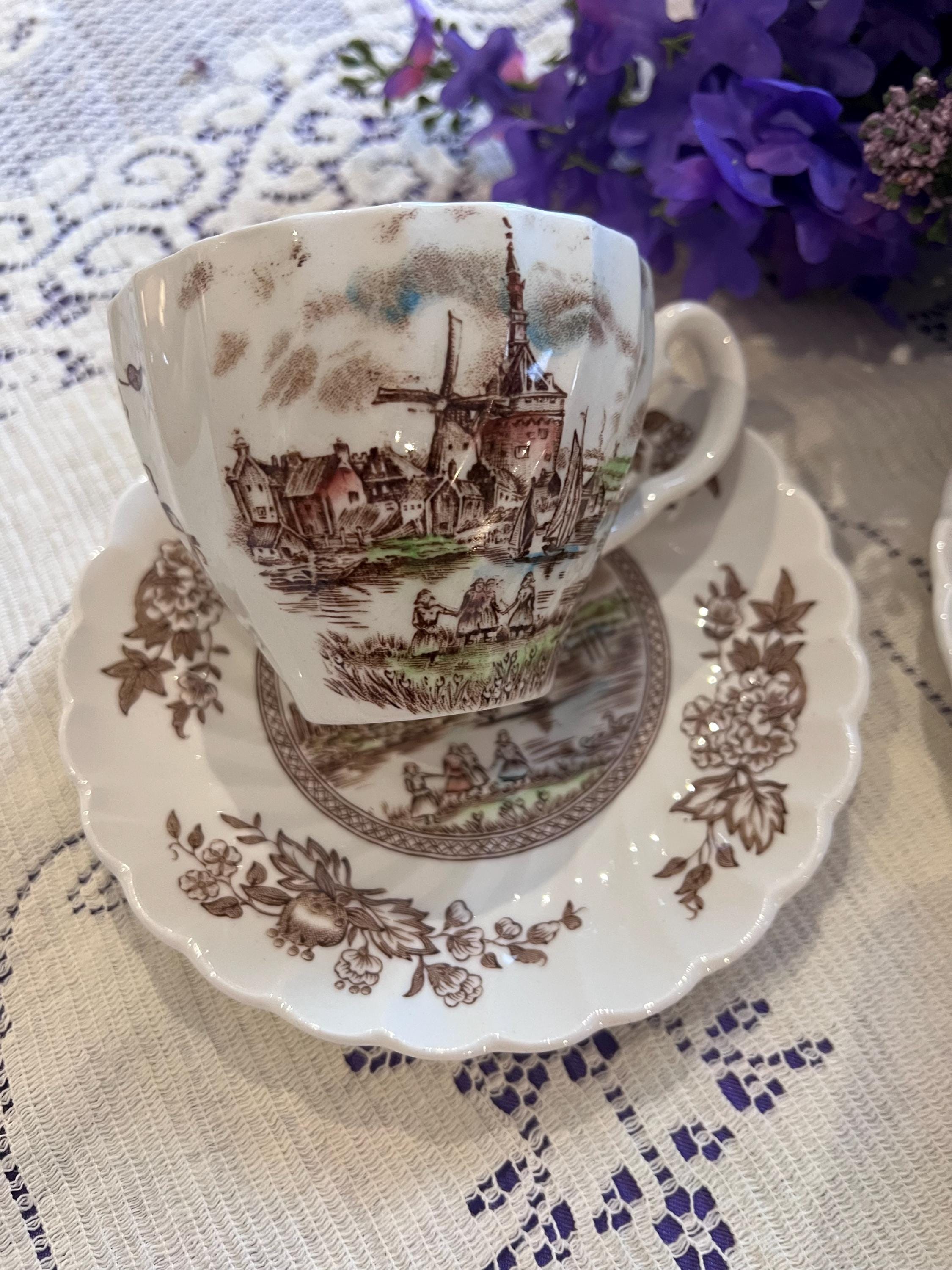 Johnson Brothers Tulip Time Brown Plates, Bowls, Cups Saucers | Made England
