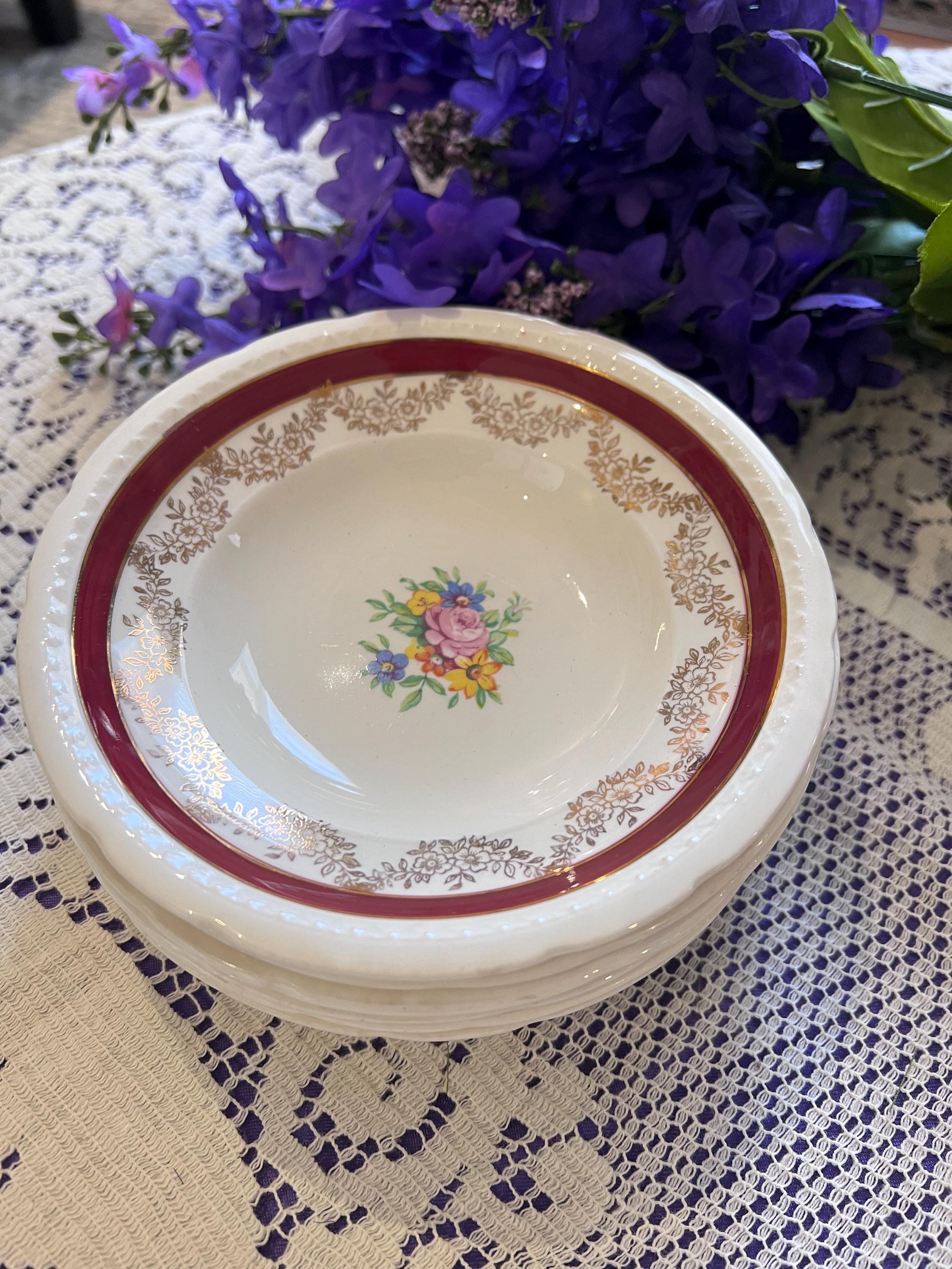 Set of 6 Vintage Swinnertons Majestic Vellum Berry Bowls – Maroon Gold Filigree Nappies