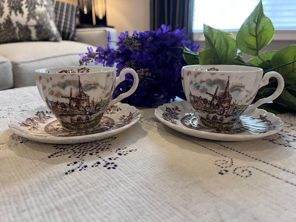 Johnson Brothers Tulip Time Brown Plates, Bowls, Cups Saucers | Made England