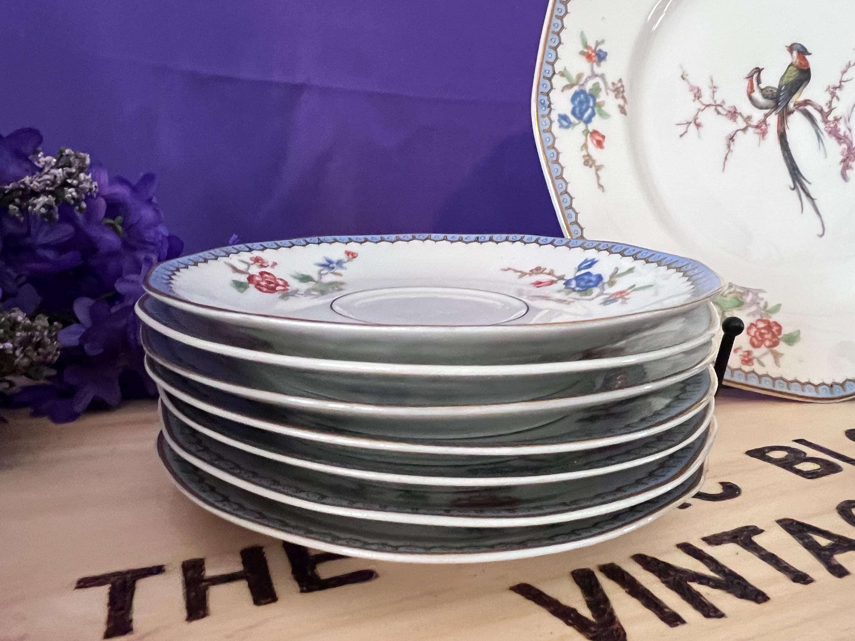 Theodore Haviland Limoges Paradise Replacement China, Bird of Paradise Salad & Dinner Plate, Blue Gold Scalloped Saucer, Fruit Nappy Bowl