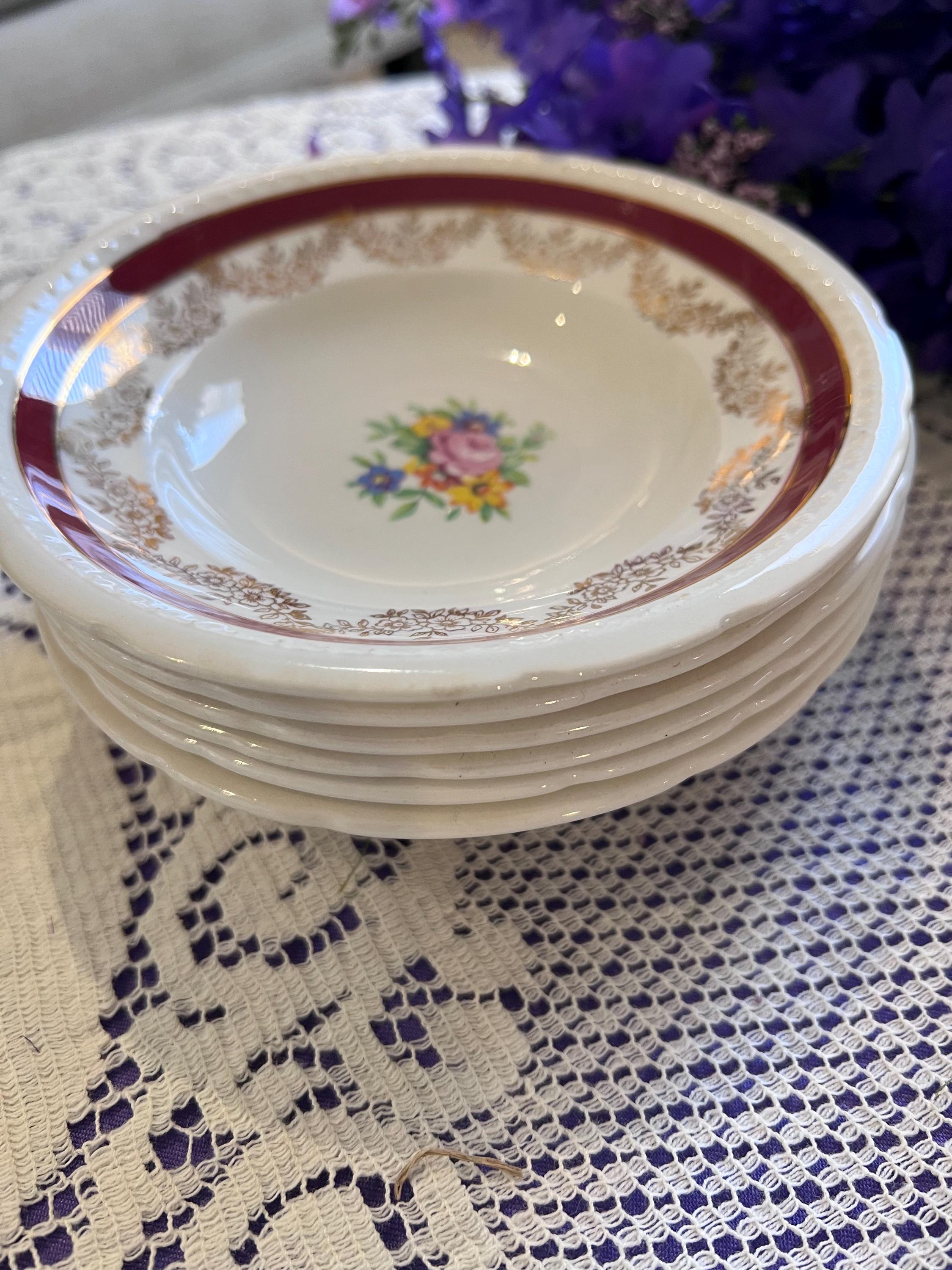 Set of 6 Vintage Swinnertons Majestic Vellum Berry Bowls – Maroon Gold Filigree Nappies