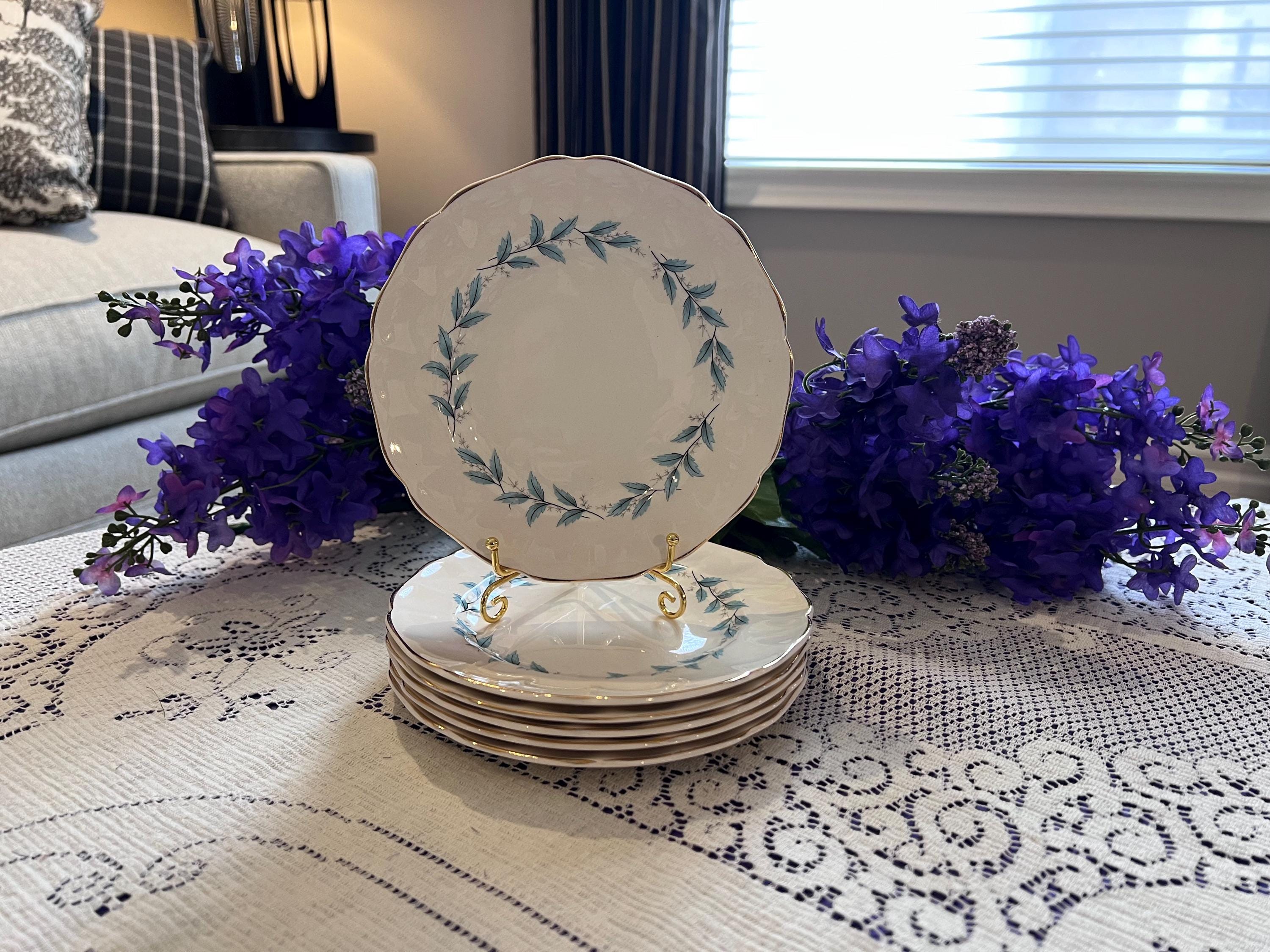 Set of 6 Vintage Sovereign Potters Blue Wreath Dessert Plates | Made England Decorated Canada