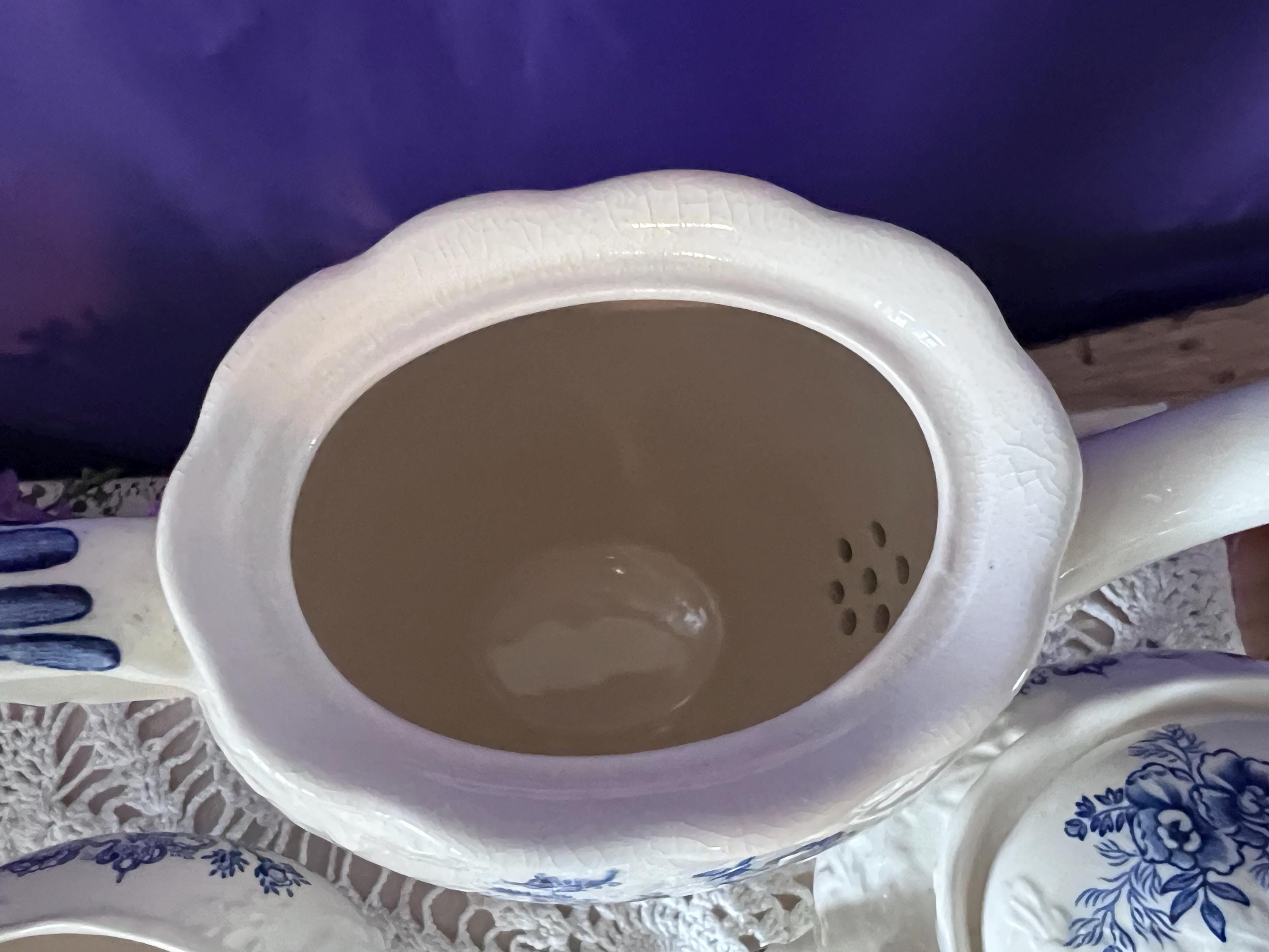 Vintage Mason’s "Ascot on Oak" Blue Transferware Tea Set - Teapot, Creamer, Sugar Bowl, and 6 Cup/Saucer Sets - Made in England