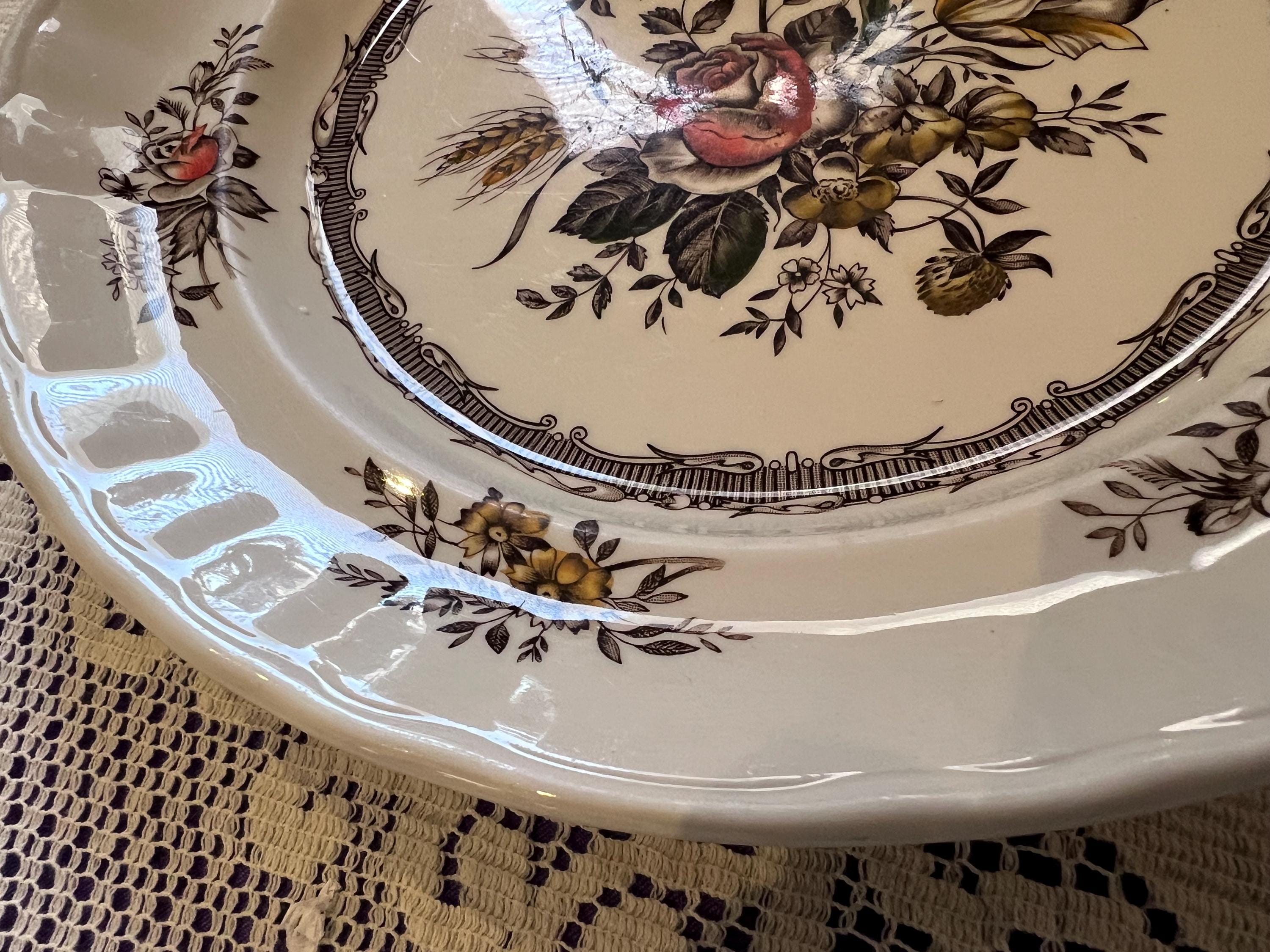 Vintage Wood & Sons Rosedale Plates – Hand Engraved Floral English Ironstone Set