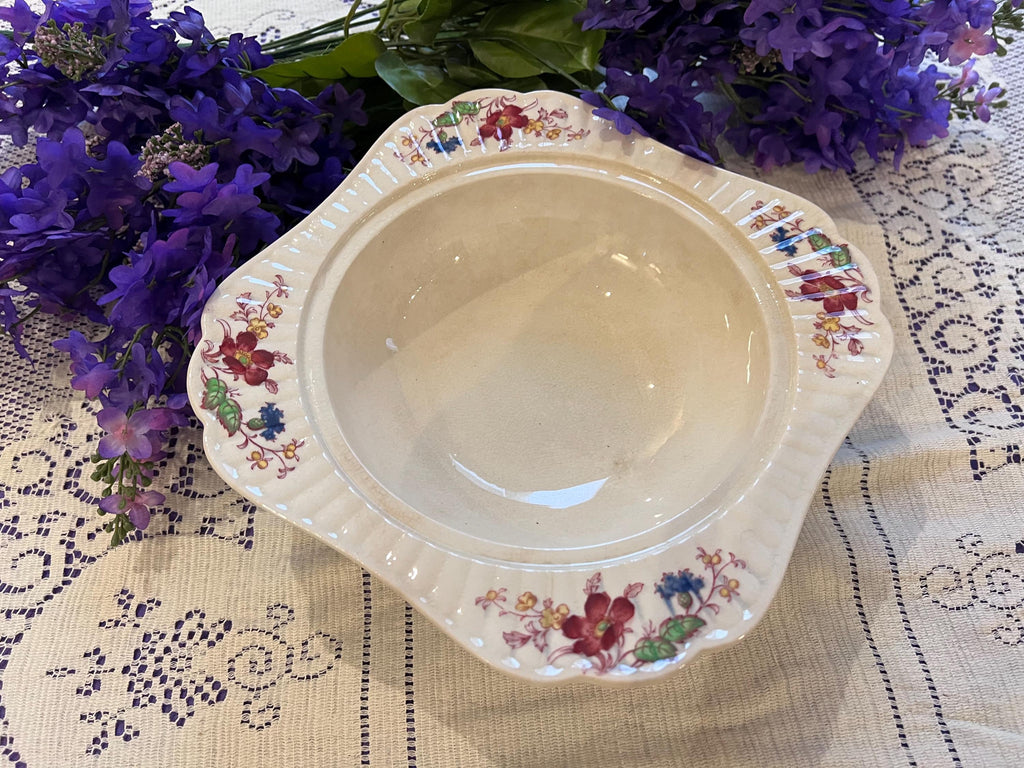 Antique Booths Wildflower Square Footed Bowl – English Earthenware Garden Serving Dish