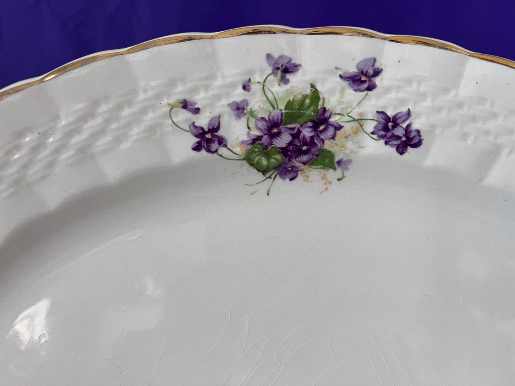 Vintage Simpsons Ambassador Ware Platter | Purple Violets, Gold Trim, English Ironstone Serving Dish