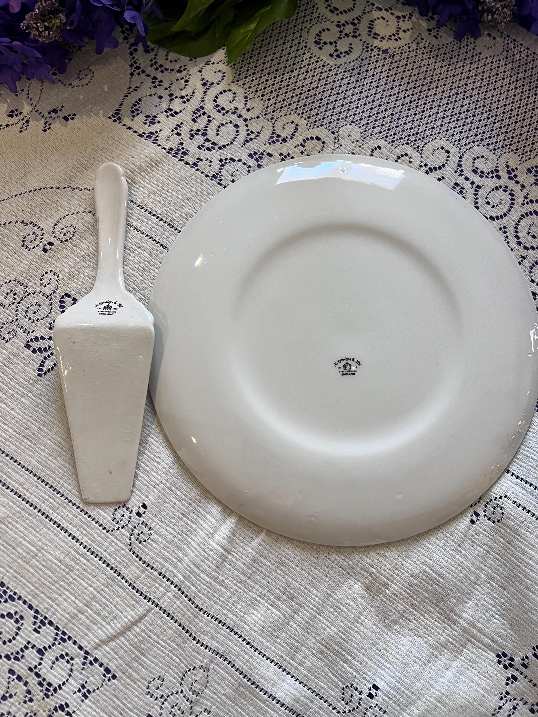 Vintage H. Aynsley Blue Rose Chintz Cake Plate Server Set | Staffordshire England 1950s