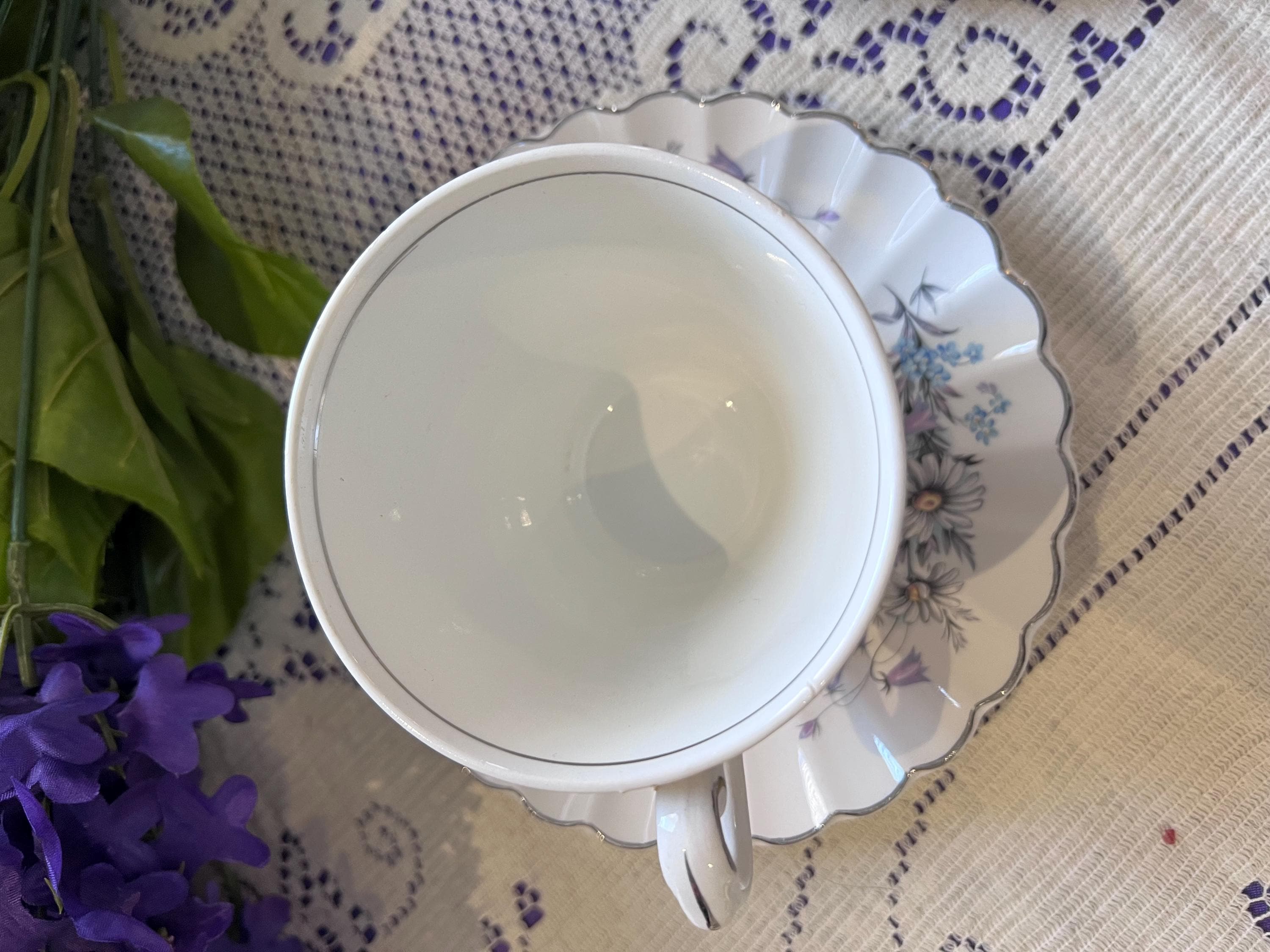 Vintage J&G Meakin Teacup and Saucer Set – Blue Floral English Ironstone (Set of 2)