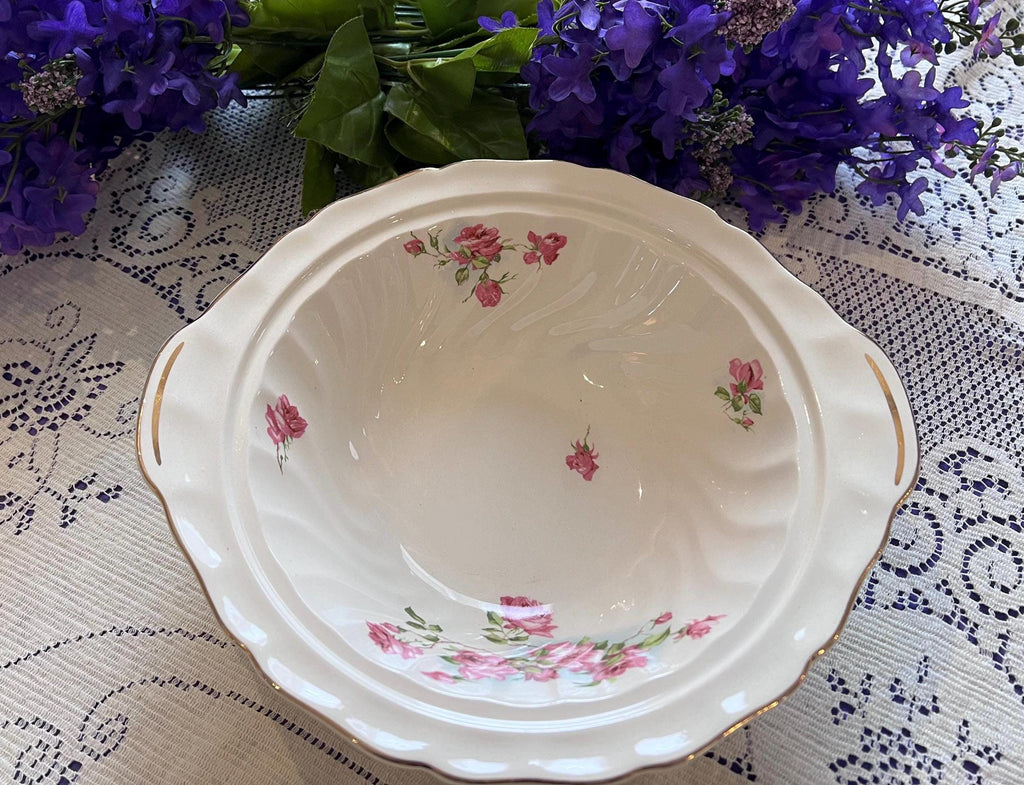 Antique Johnson Bros Old Chelsea Serving Set – Pink Rosebud Tureen, Platter, Gravy Boat