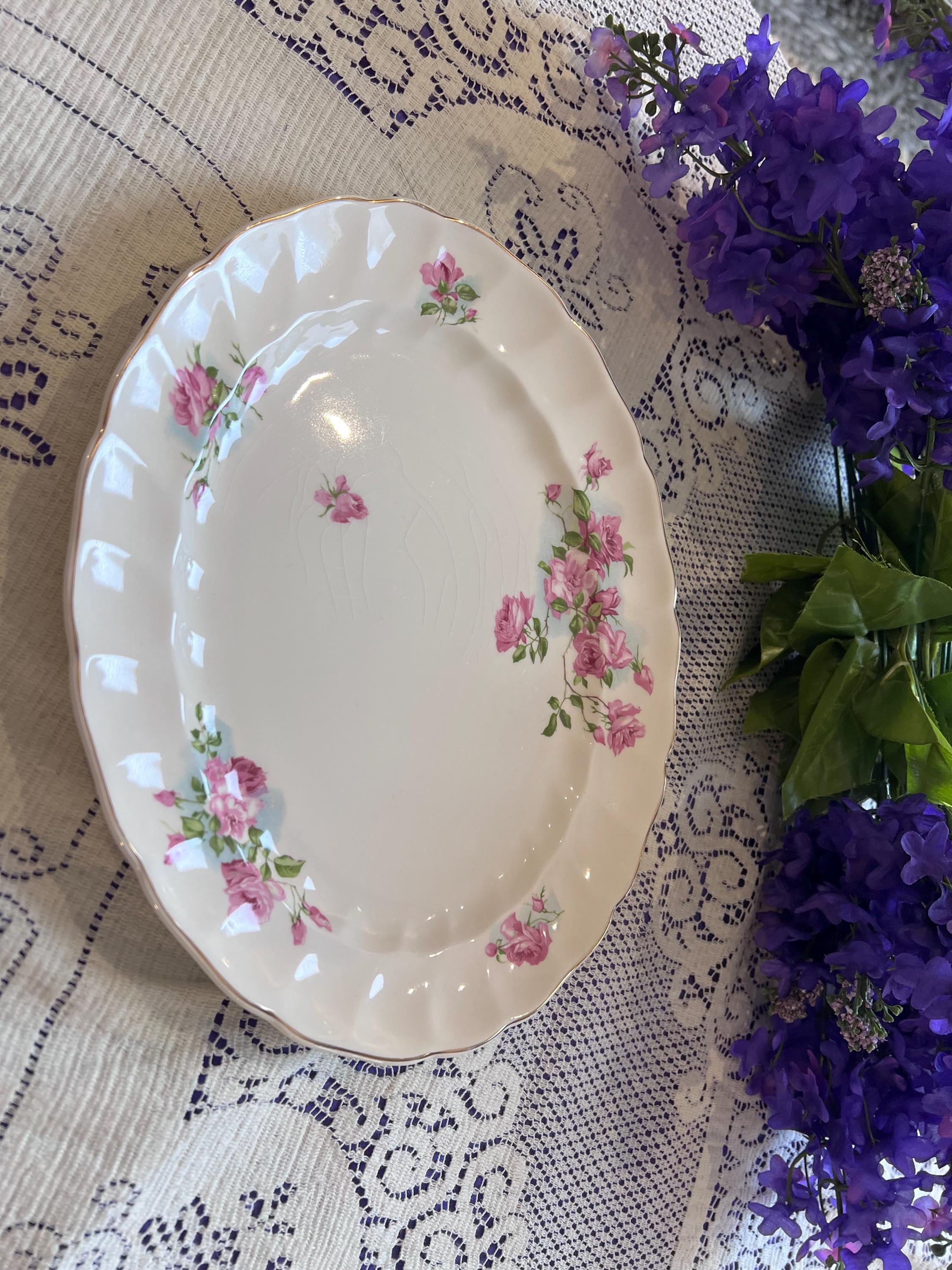 Antique Johnson Bros Old Chelsea Serving Set – Pink Rosebud Tureen, Platter, Gravy Boat