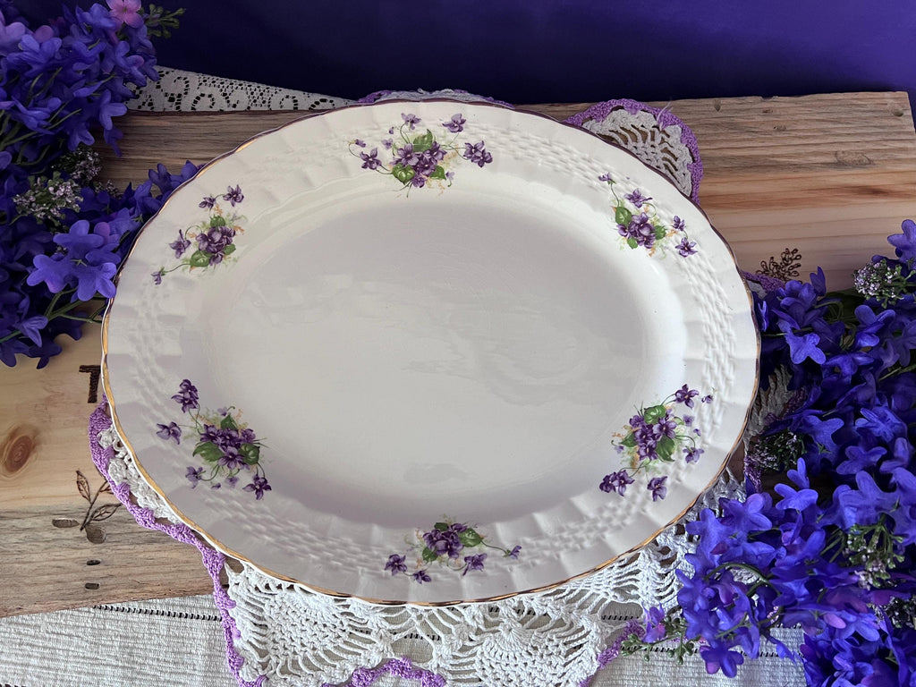 Vintage Simpsons Ambassador Ware Platter | Purple Violets, Gold Trim, English Ironstone Serving Dish