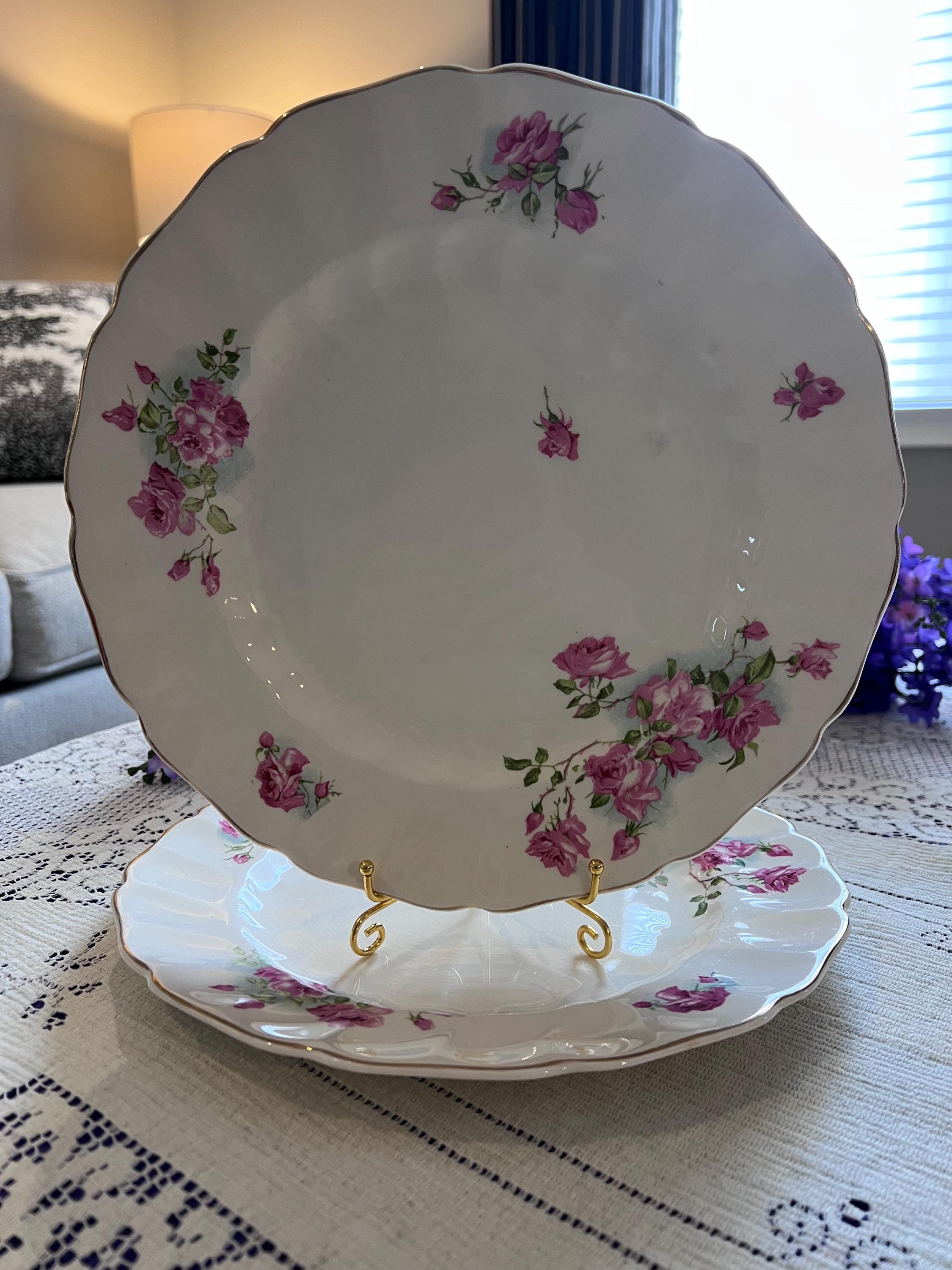 Antique Johnson Brothers Old Chelsea Pink Rose for Four – Scalloped Swirl Plates and Bowls
