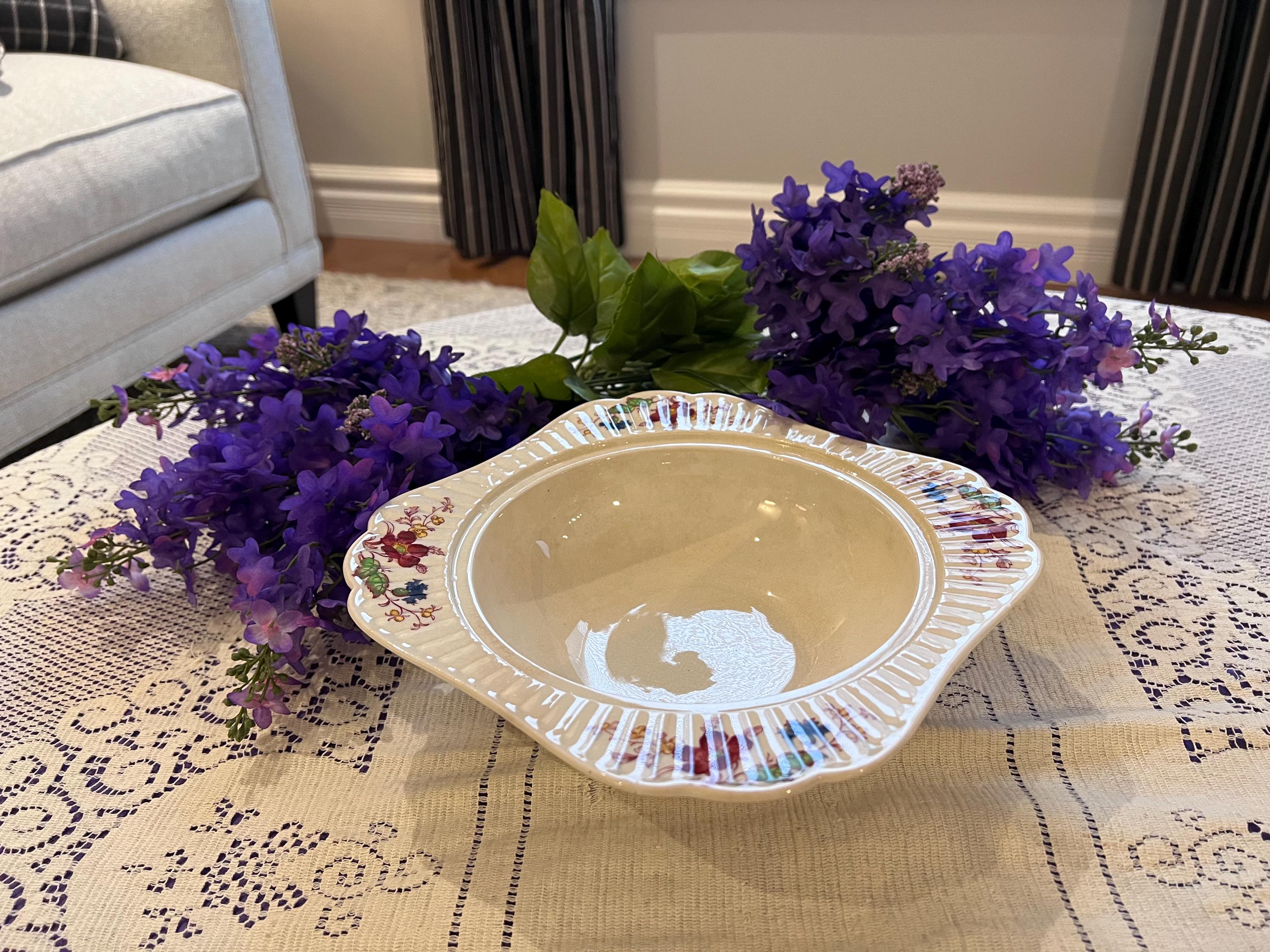 Antique Booths Wildflower Square Footed Bowl – English Earthenware Garden Serving Dish