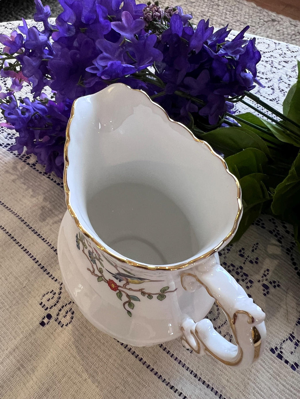 Vintage Aynsley Pembroke Pitcher – Bird Floral Creamer, Gold Trim