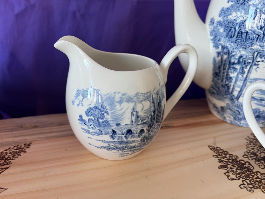 Rare Enoch Wedgwood Countryside Blue Transferware - Complete 65 -Piece Dinner Service for 12 - English Ironstone