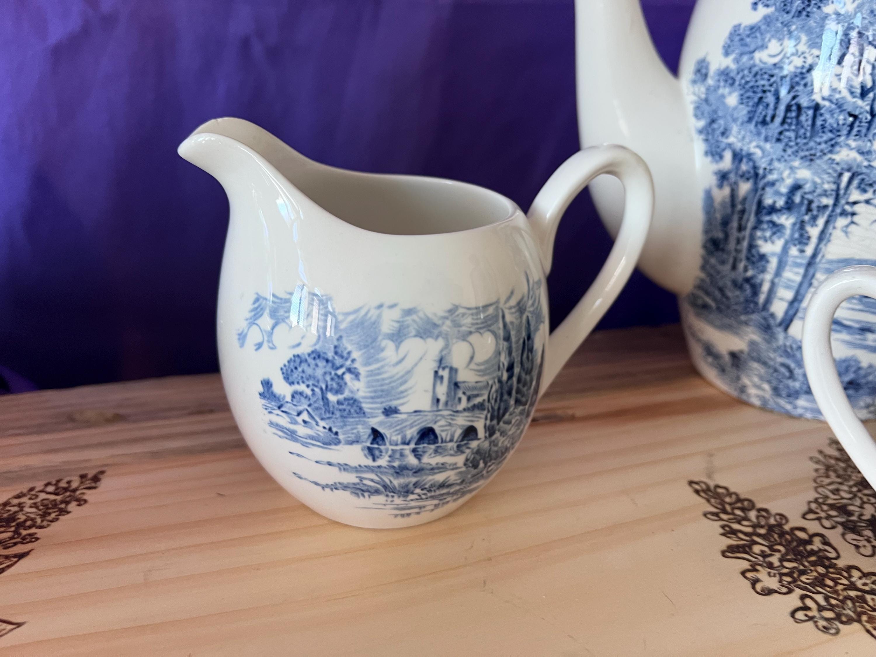 Rare Enoch Wedgwood Countryside Blue Transferware - Complete 65 -Piece Dinner Service for 12 - English Ironstone