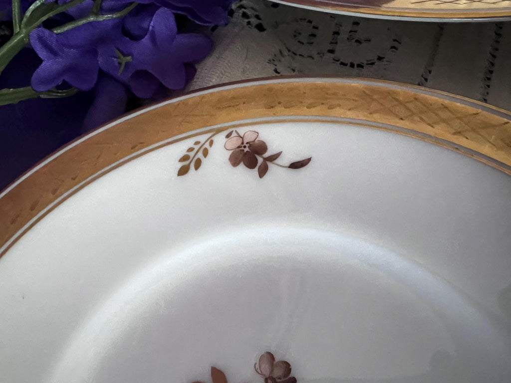 Vintage Royal Copenhagen Porcelain Plates | Set of 8 | Gilded Flower Basket
