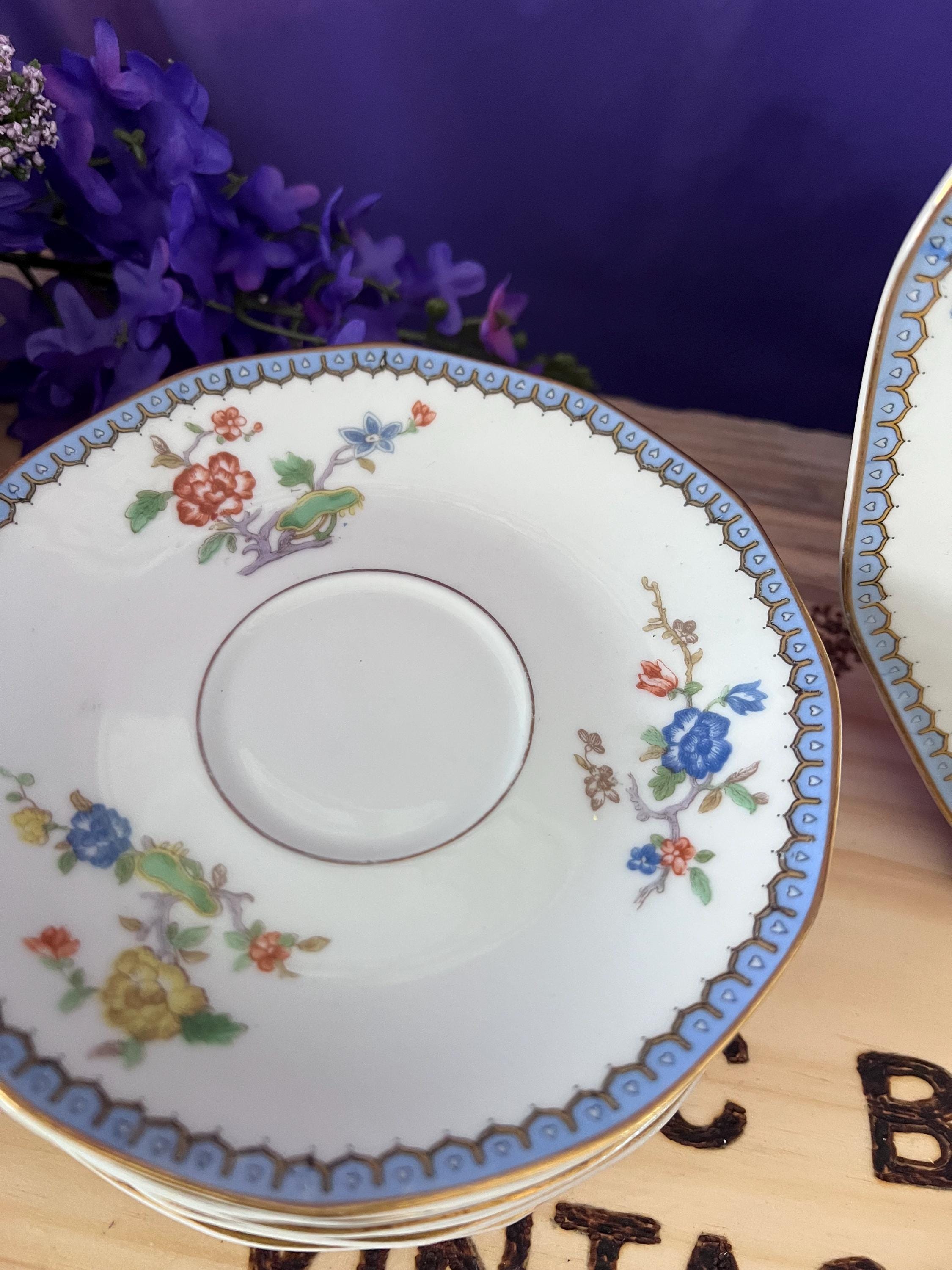 Theodore Haviland Limoges Paradise Replacement China, Bird of Paradise Salad & Dinner Plate, Blue Gold Scalloped Saucer, Fruit Nappy Bowl