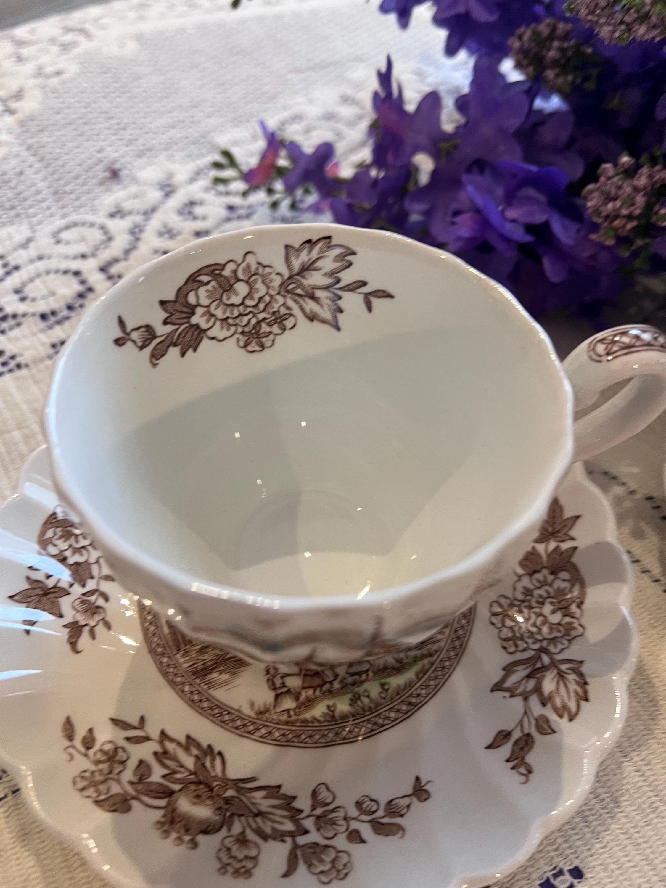 Johnson Brothers Tulip Time Brown Plates, Bowls, Cups Saucers | Made England