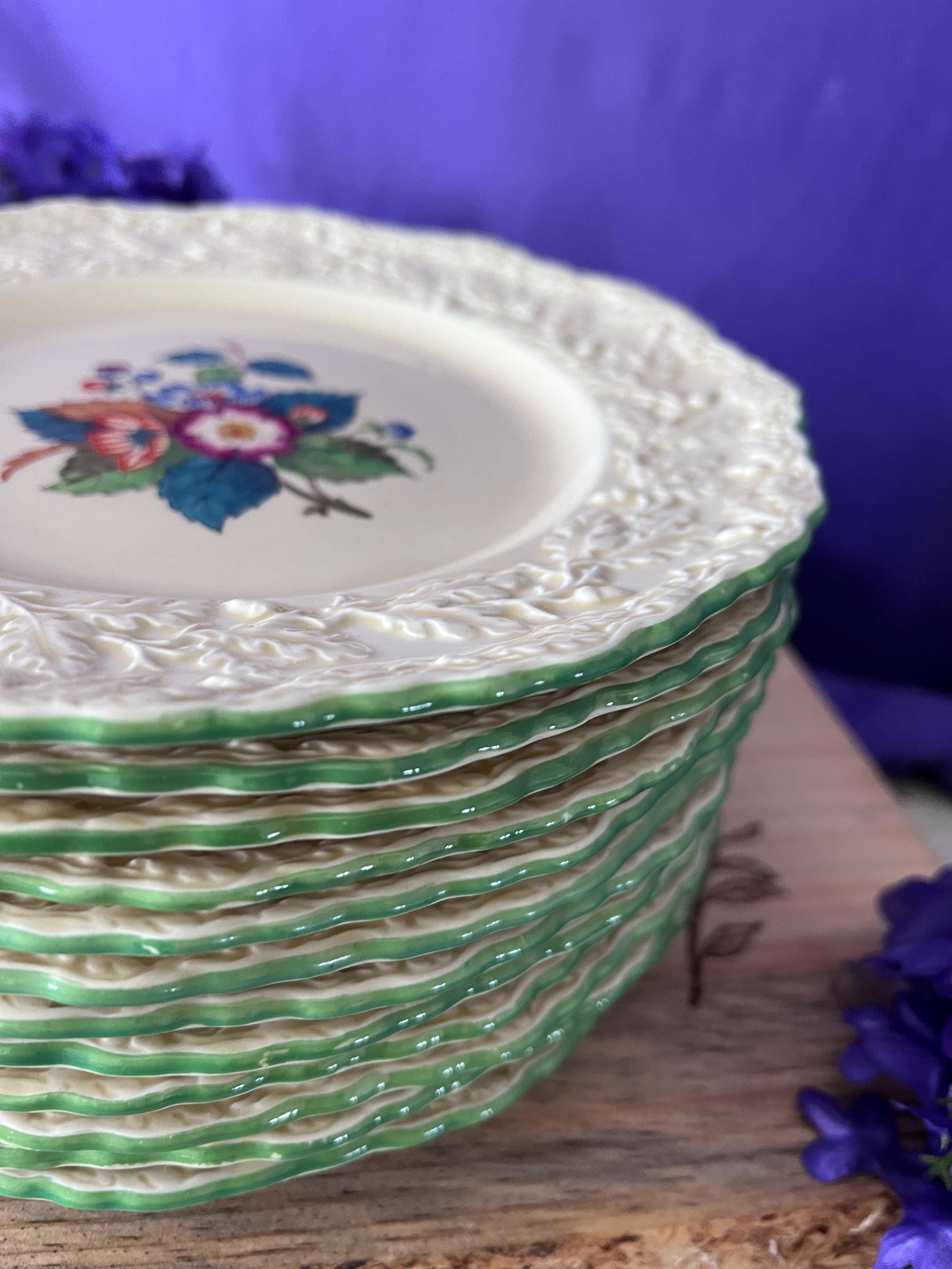 Set of 12 Mason’s Patent Ironstone Lunch Plates - Fruit Basket C2691 - Embossed Oak Leaf Border - English Vintage China
