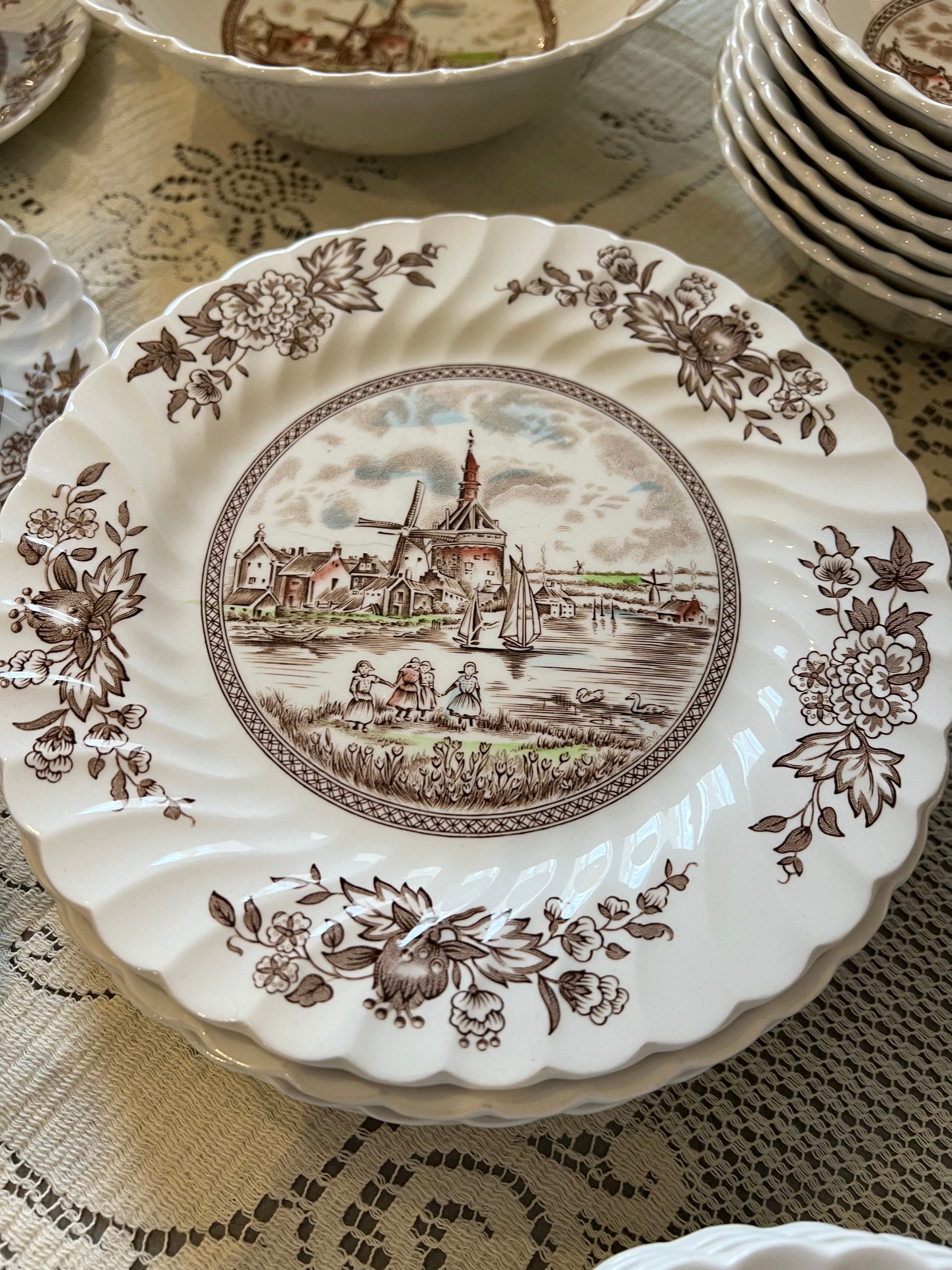 Johnson Brothers Tulip Time Brown Plates, Bowls, Cups Saucers | Made England