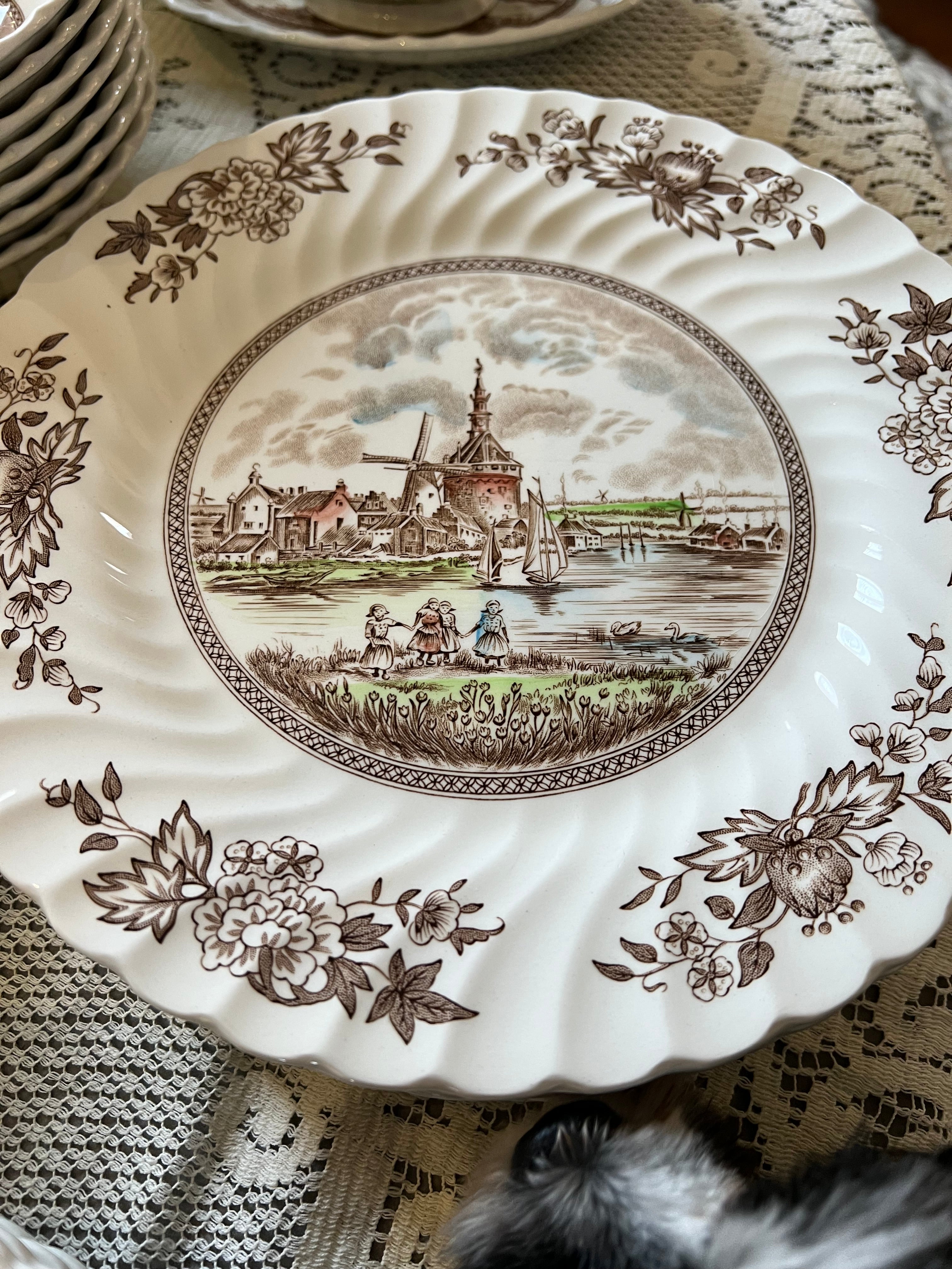Johnson Brothers Tulip Time Brown Plates, Bowls, Cups Saucers | Made England