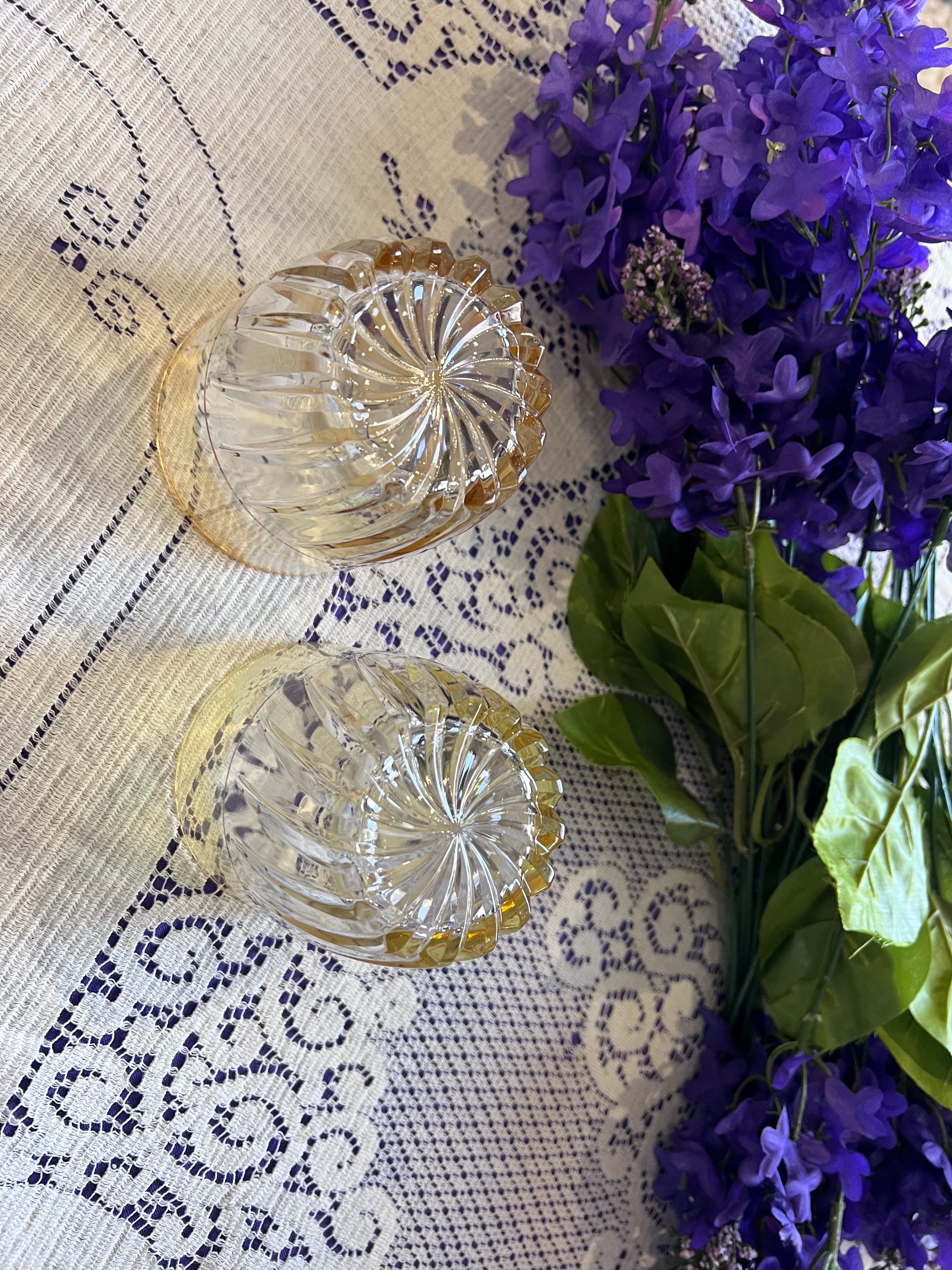 Vintage Federal Glass Grape & Leaf Rocks Glasses - Set of 2 - Gold Ombre Swirl Base - Mid-Century Modern Barware - The Lilac Bloom