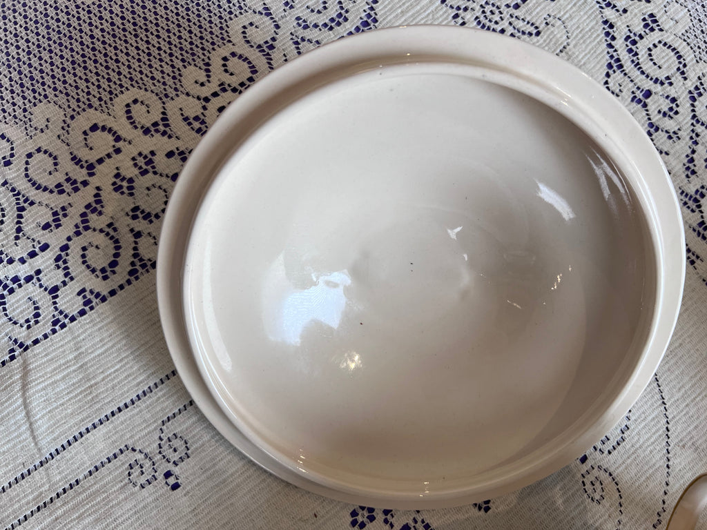 Antique Swinnertons Hampton Ivory Vegetable Tureen | Art Deco Cobalt Blue & Black Geometric Latticework | English Ironstone Serving Dish