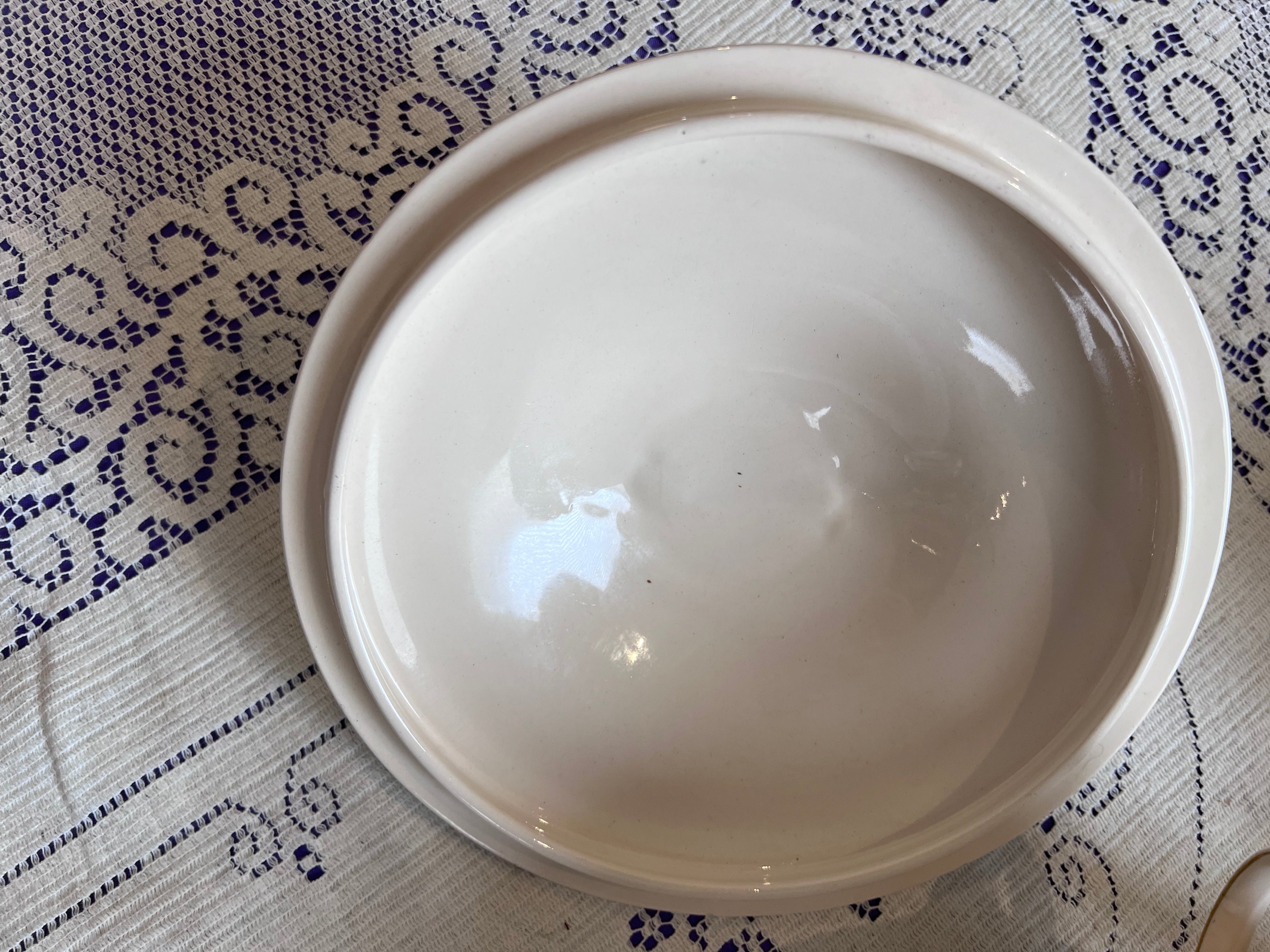 Antique Swinnertons Hampton Ivory Vegetable Tureen | Art Deco Cobalt Blue & Black Geometric Latticework | English Ironstone Serving Dish