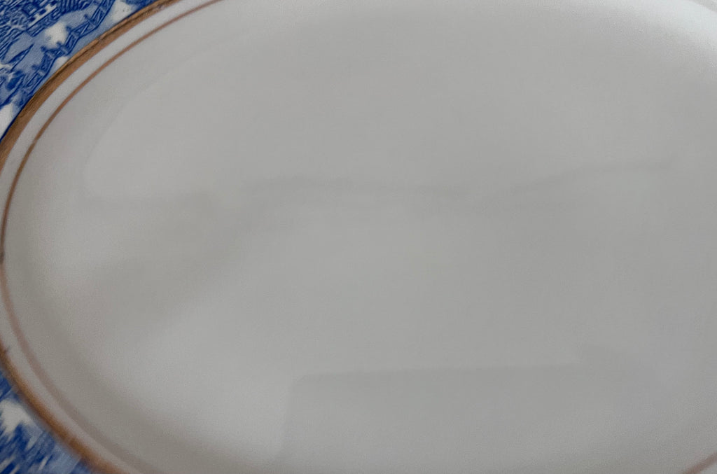 Vintage Myott Son & Co "Ye Olde Willow" Large Oval Platter with Gold Trim