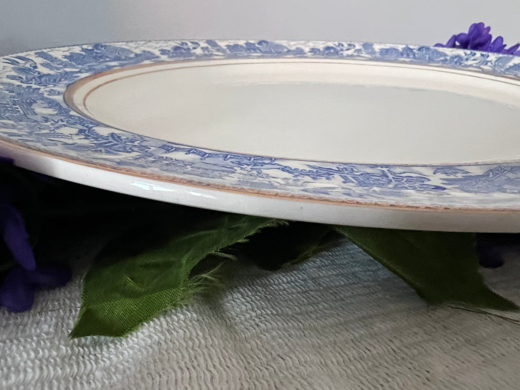 Vintage Myott Son & Co "Ye Olde Willow" Large Oval Platter with Gold Trim
