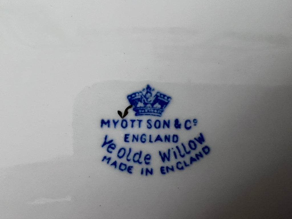Vintage Myott Son & Co "Ye Olde Willow" Large Oval Platter with Gold Trim