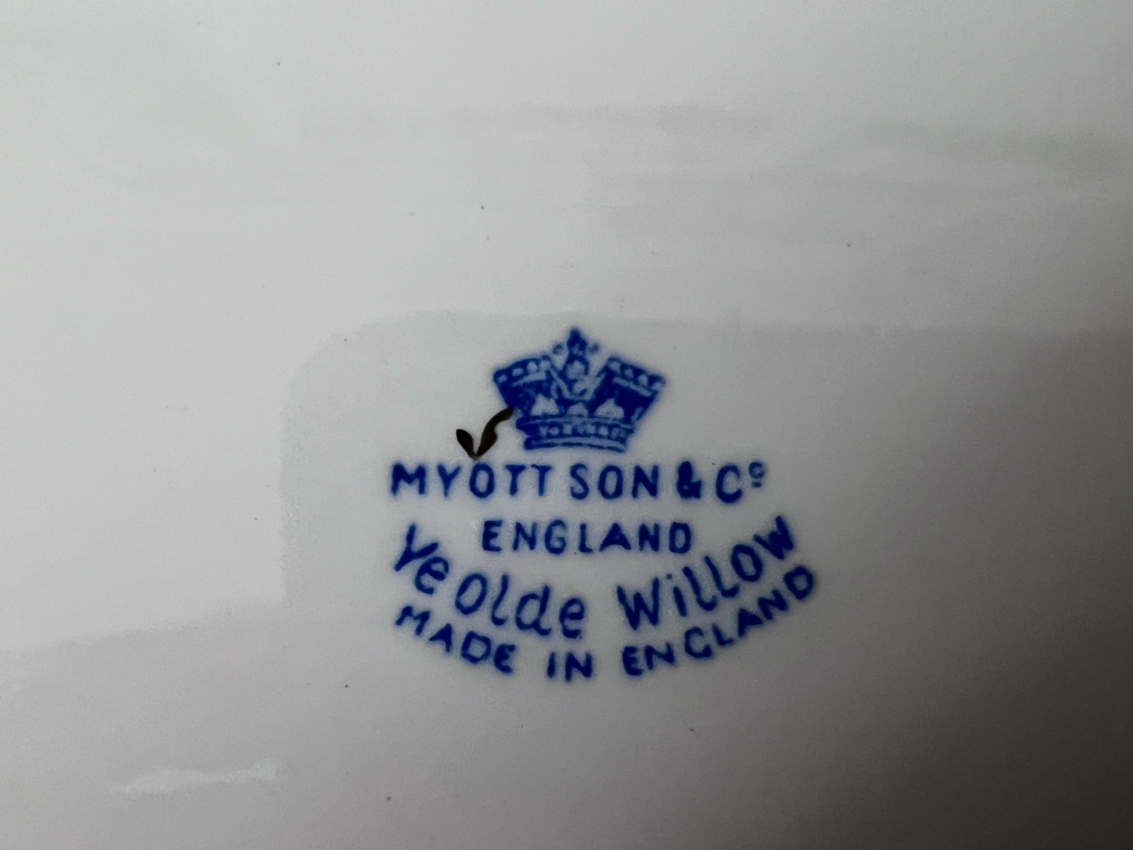 Vintage Myott Son & Co "Ye Olde Willow" Large Oval Platter with Gold Trim
