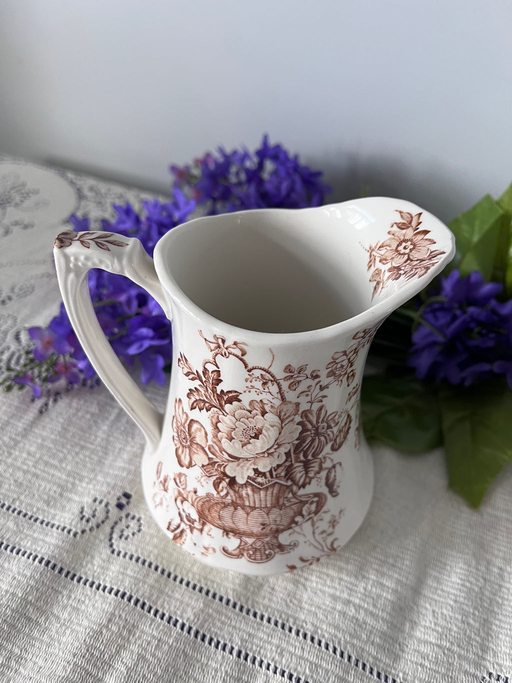 Vintage Alfred Meakin “Charlotte” Brown Transferware Jug – Staffordshire, England