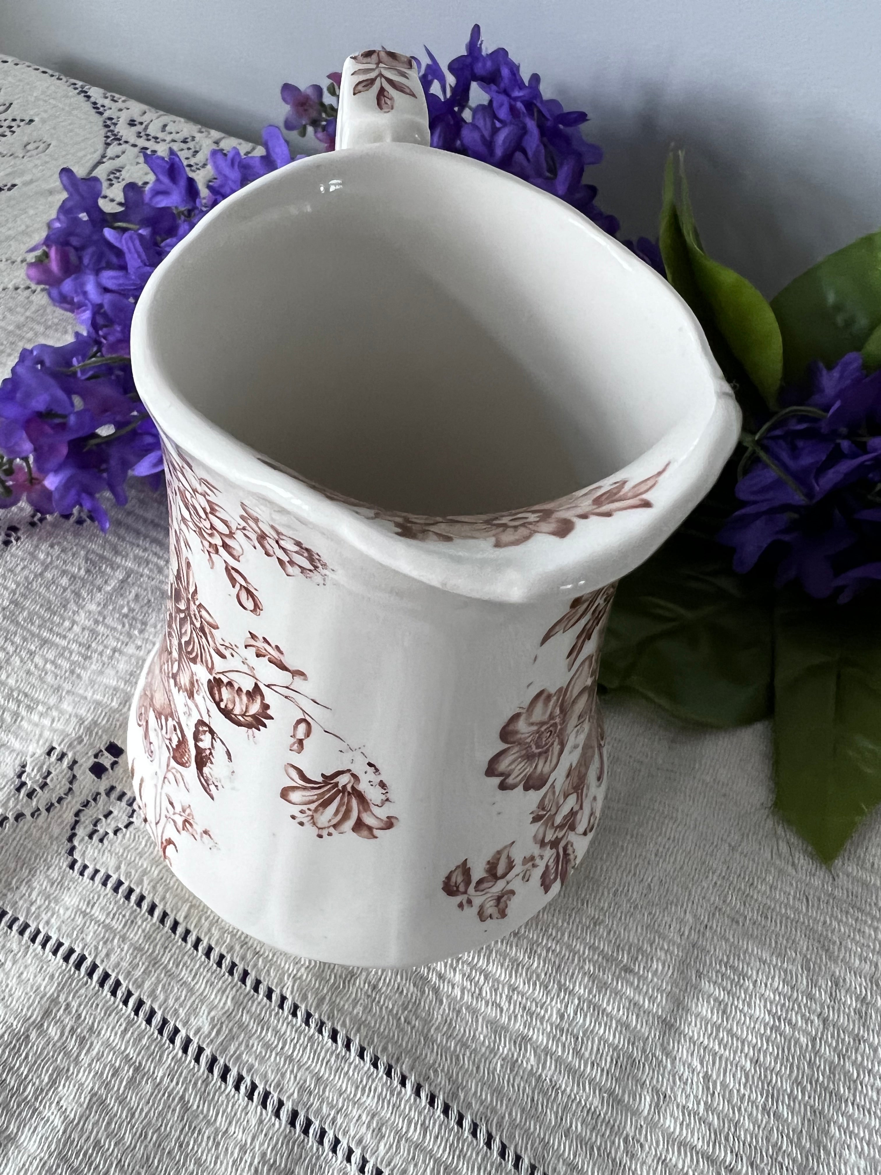 Vintage Alfred Meakin “Charlotte” Brown Transferware Jug – Staffordshire, England