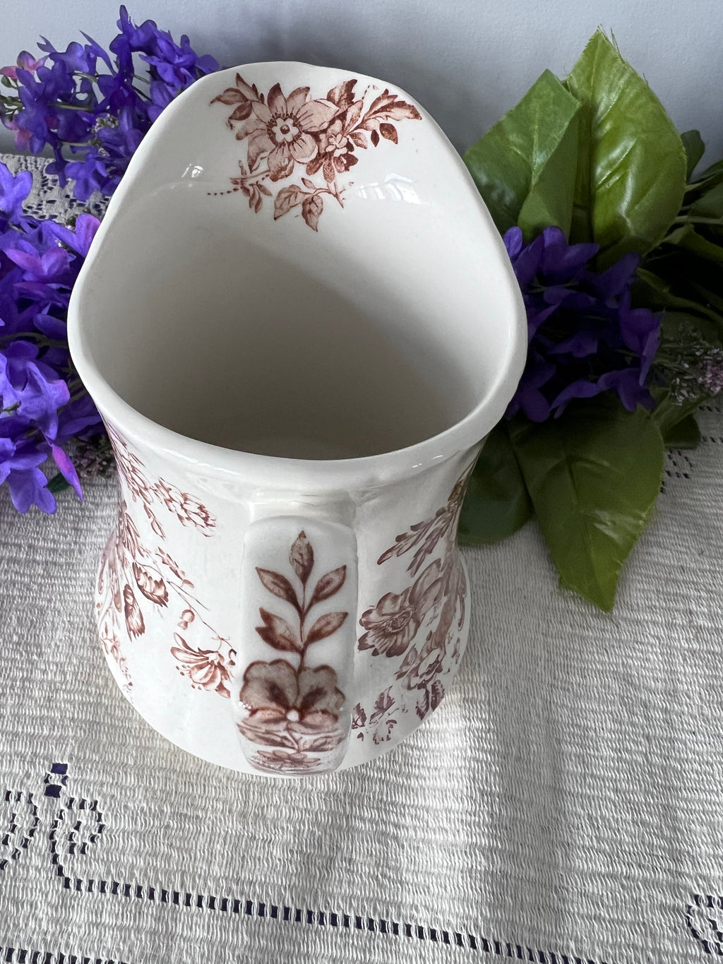 Vintage Alfred Meakin “Charlotte” Brown Transferware Jug – Staffordshire, England
