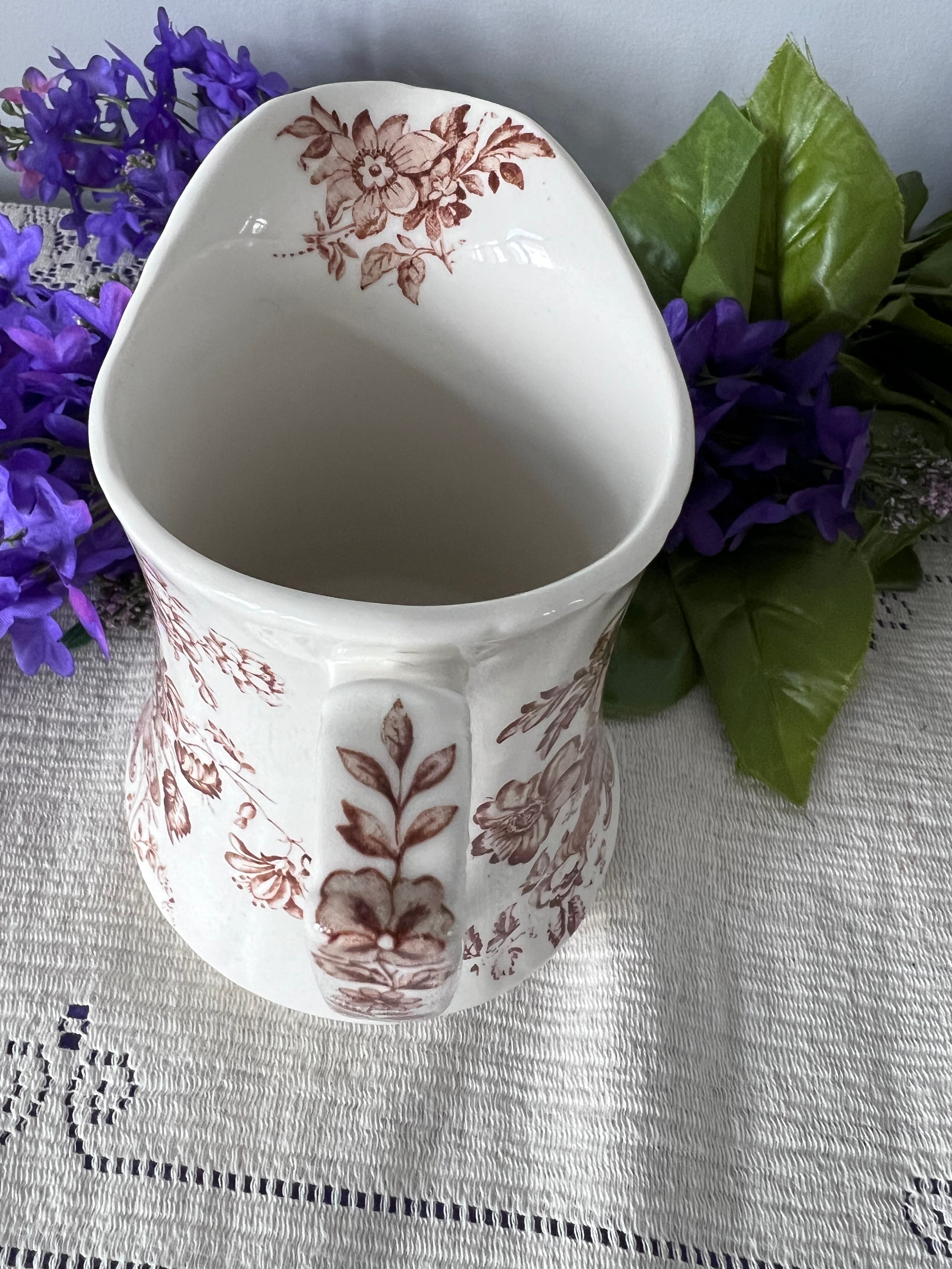 Vintage Alfred Meakin “Charlotte” Brown Transferware Jug – Staffordshire, England