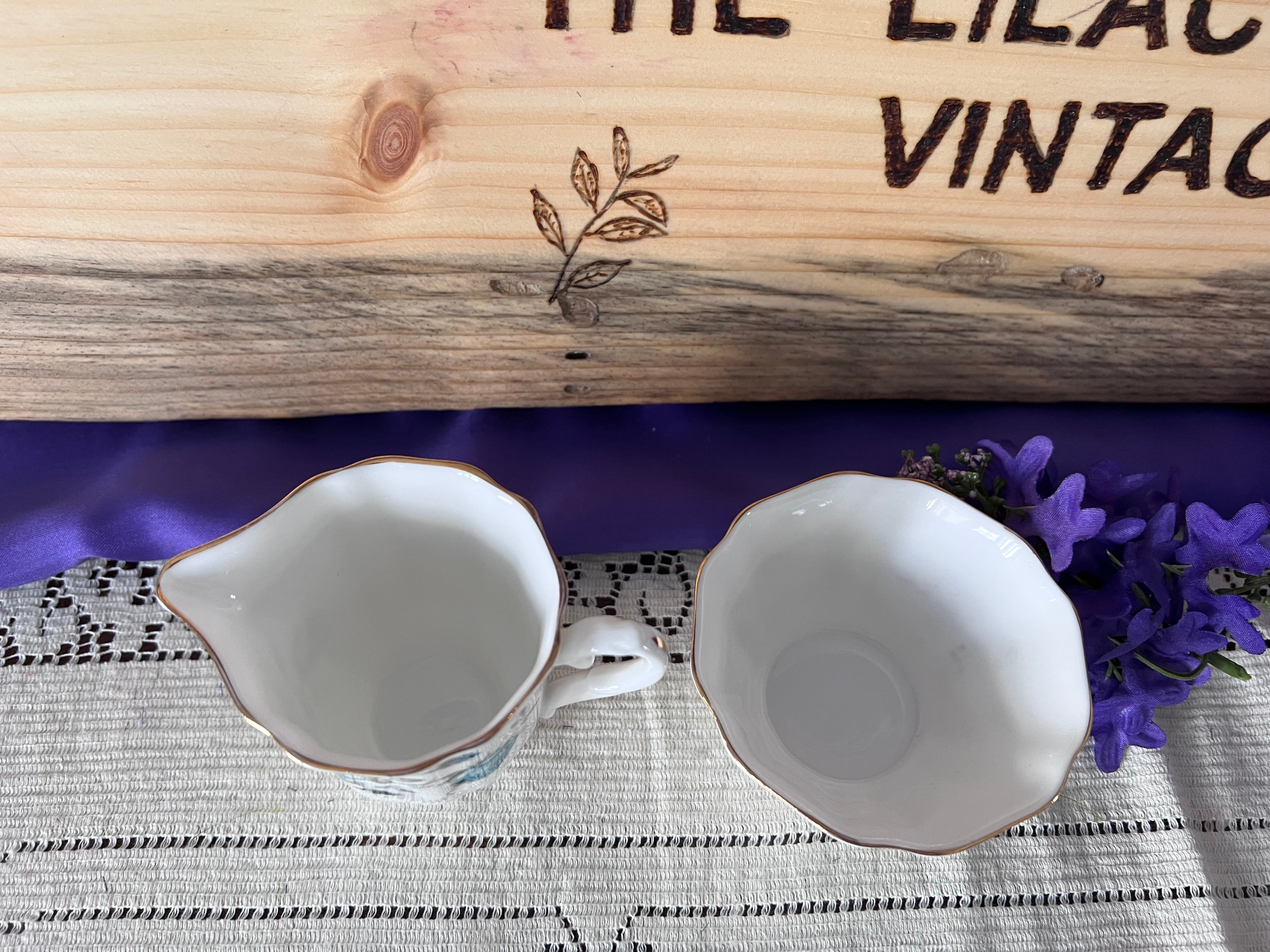 Royal Grafton Fine Bone China Creamer Sugar Bowl Set – Blue Rose Gold Rim England