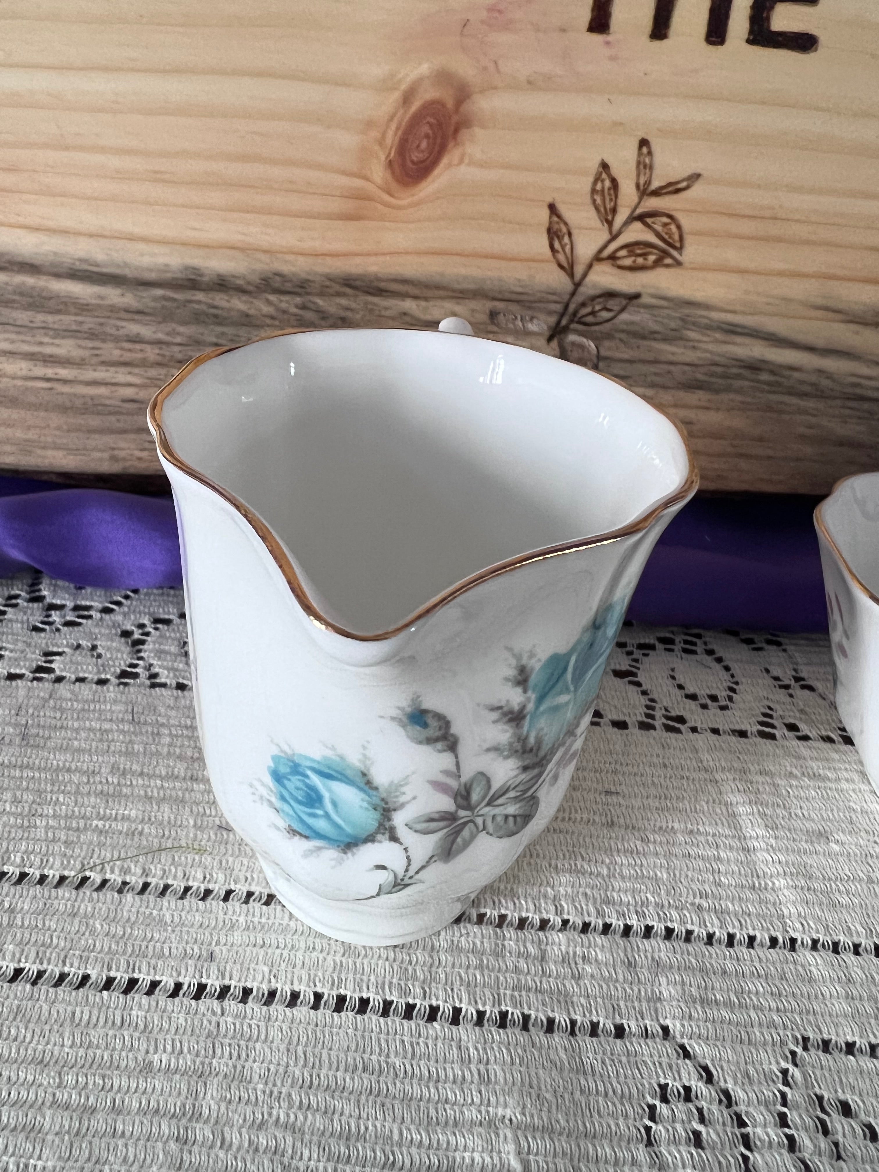 Royal Grafton Fine Bone China Creamer Sugar Bowl Set – Blue Rose Gold Rim England