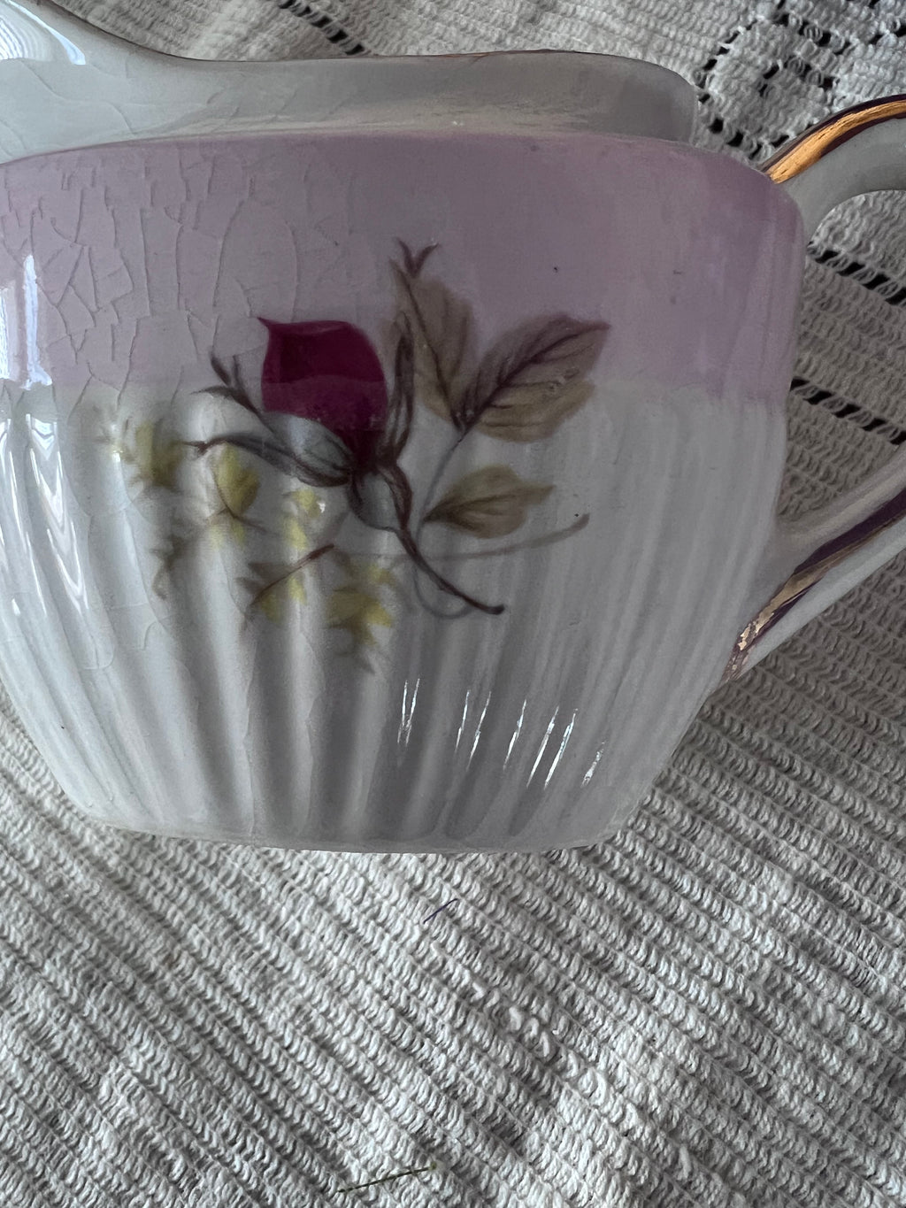 Antique Gibson & Sons Creamer and Sugar Bowl - Pink Band Rose Pattern - Early 20th Century English Ironstone