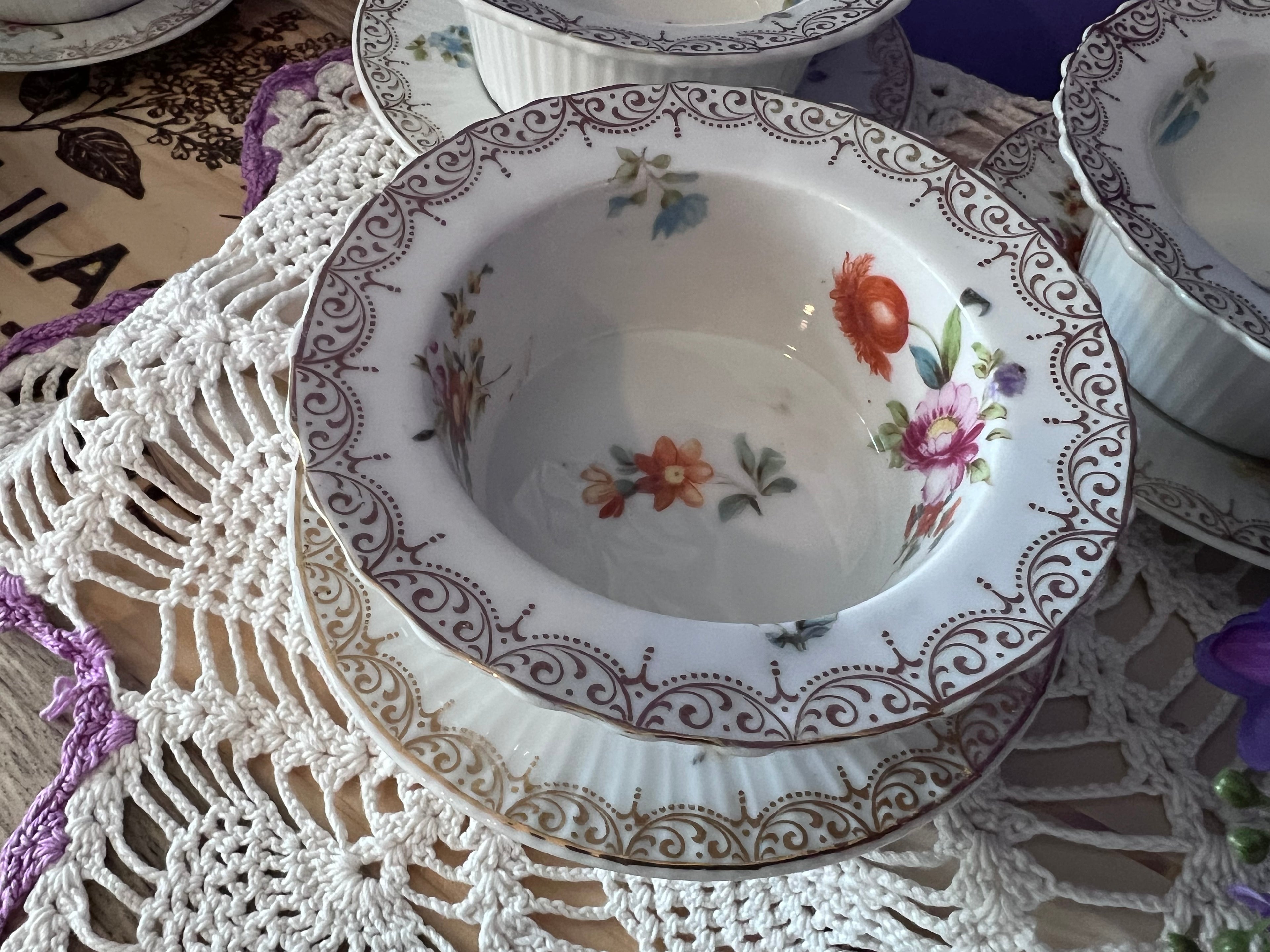 Vintage Z. S. & Co. Bavaria Floral Ribbed Ramekin & Saucer Sets - Service for 6