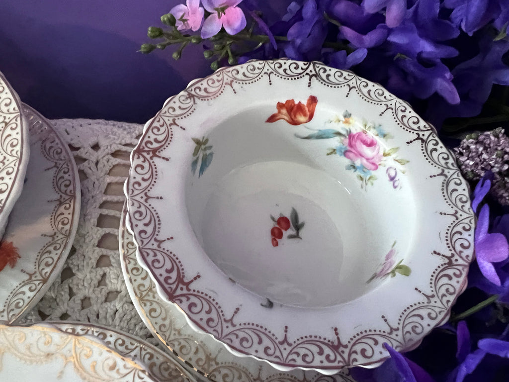 Vintage Z. S. & Co. Bavaria Floral Ribbed Ramekin & Saucer Sets - Service for 6