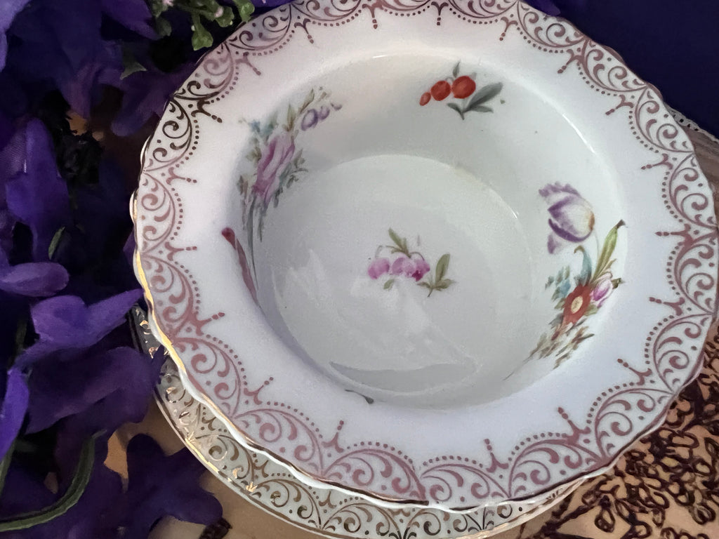 Vintage Z. S. & Co. Bavaria Floral Ribbed Ramekin & Saucer Sets - Service for 6
