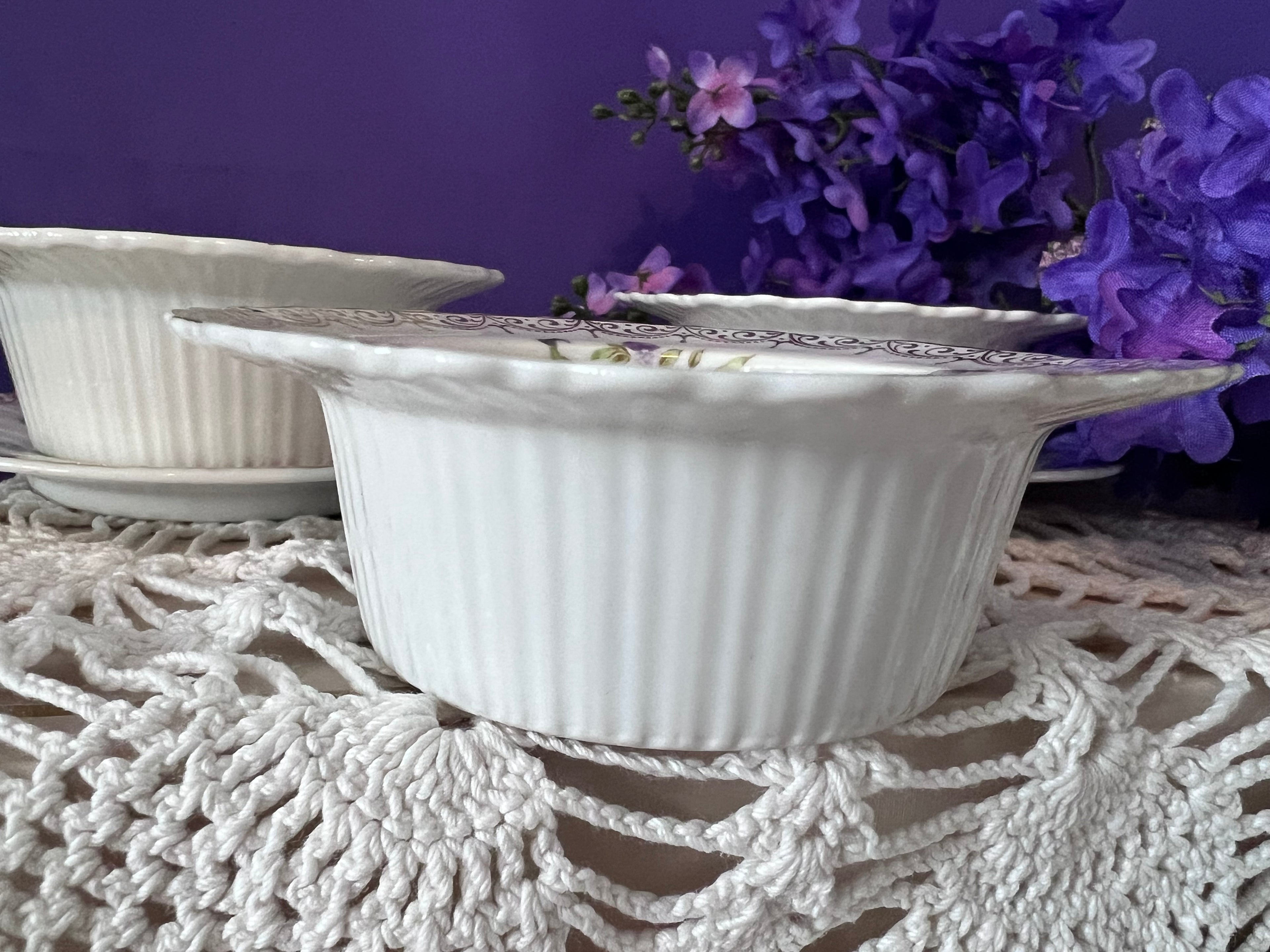 Vintage Z. S. & Co. Bavaria Floral Ribbed Ramekin & Saucer Sets - Service for 6