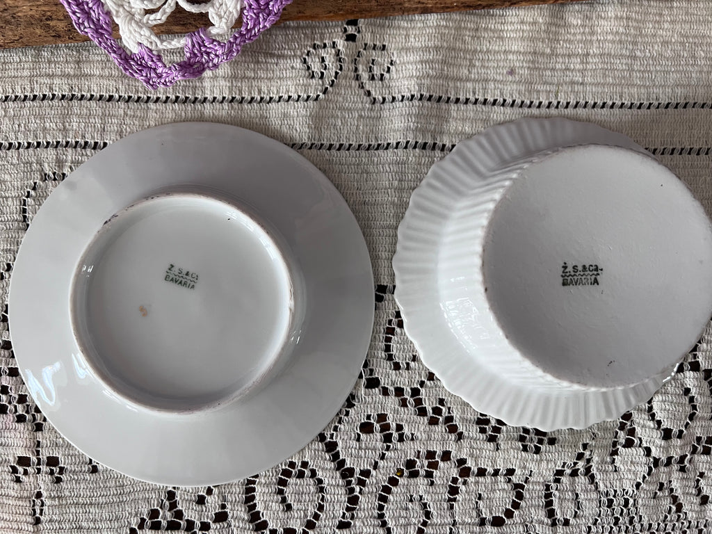 Vintage Z. S. & Co. Bavaria Floral Ribbed Ramekin & Saucer Sets - Service for 6