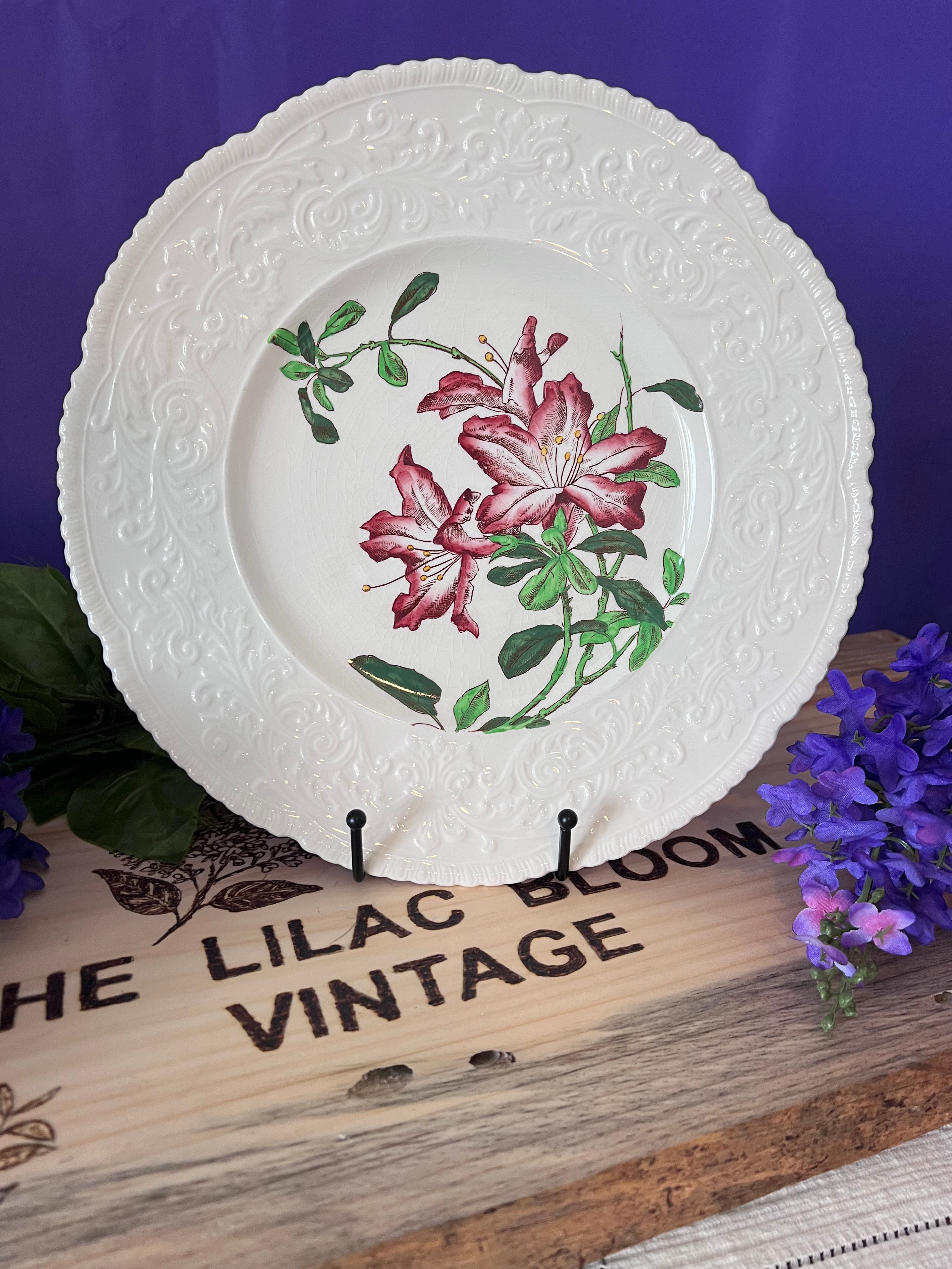 Cauldon England "Garland" Pink Floral Embossed Dinner Plate