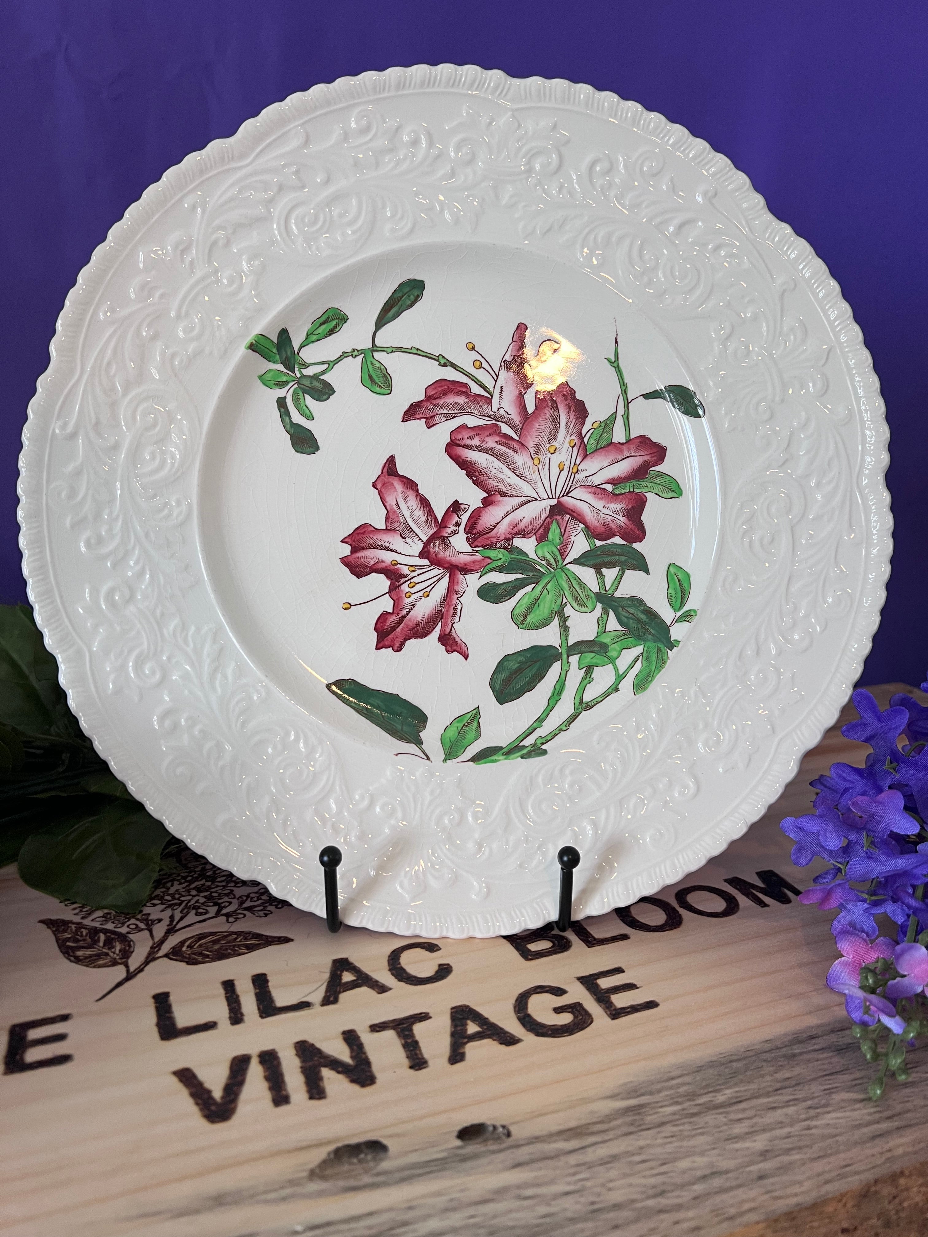 Cauldon England "Garland" Pink Floral Embossed Dinner Plate