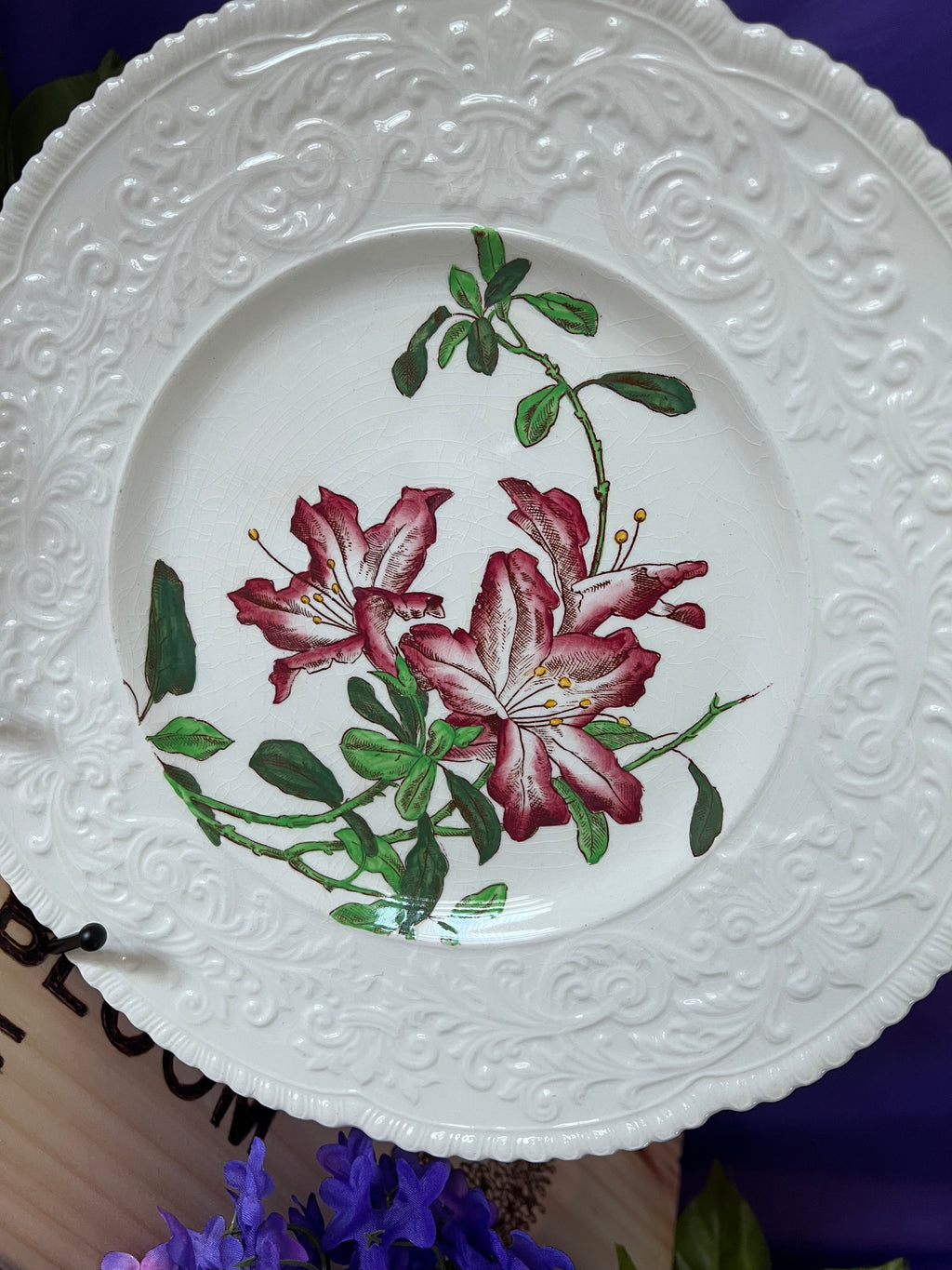 Cauldon England "Garland" Pink Floral Embossed Dinner Plate