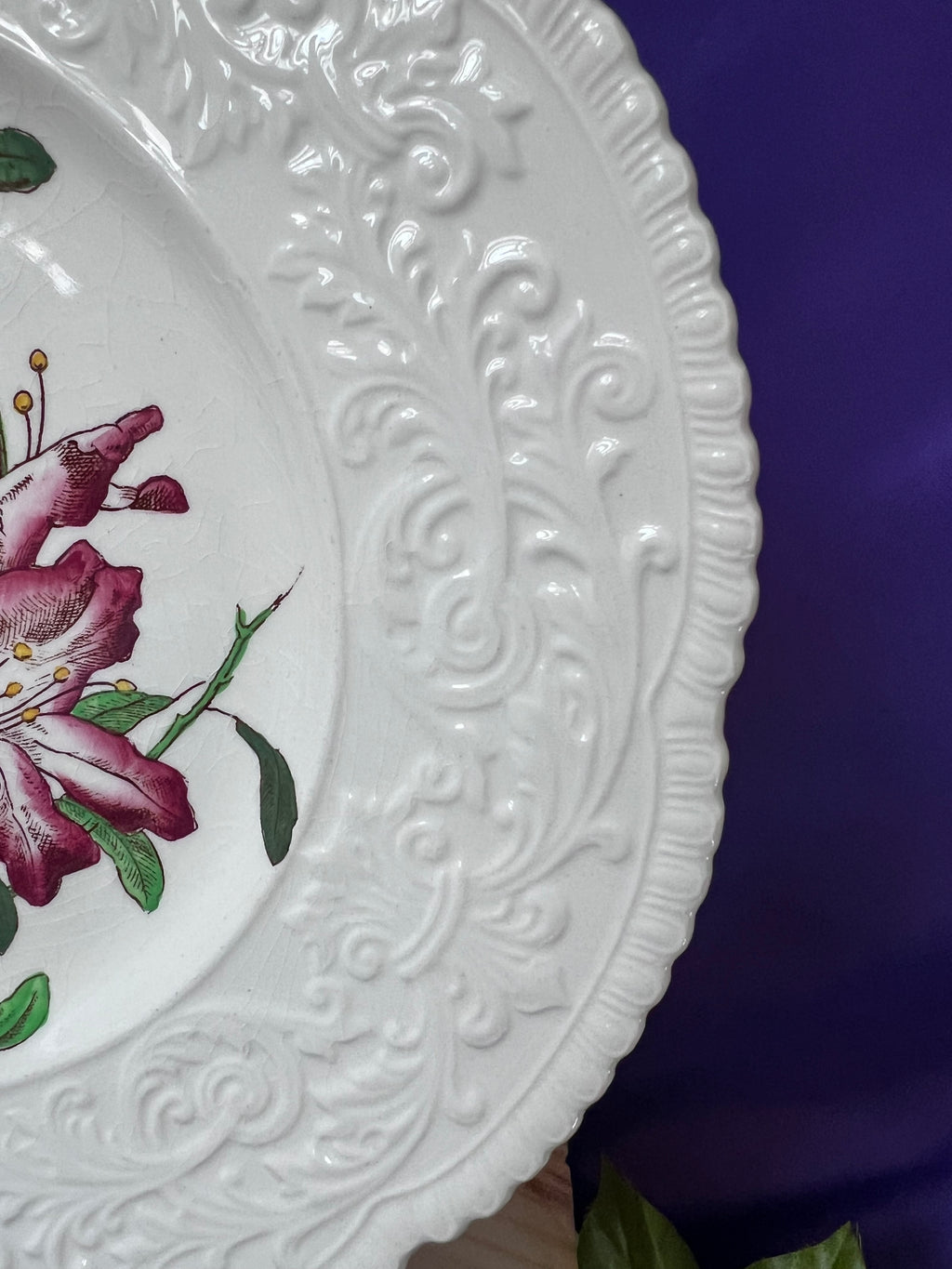 Cauldon England "Garland" Pink Floral Embossed Dinner Plate