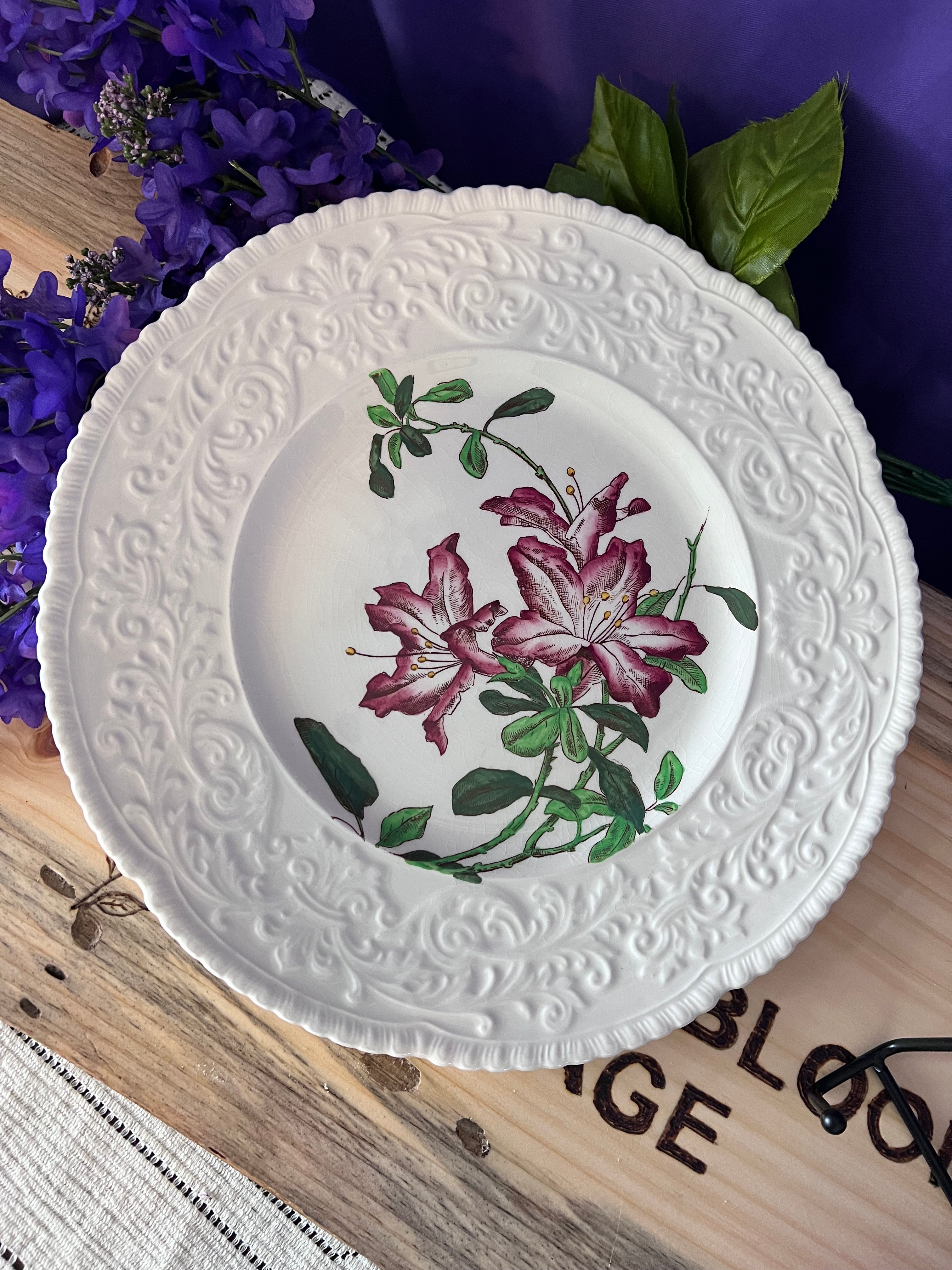 Cauldon England "Garland" Pink Floral Embossed Dinner Plate